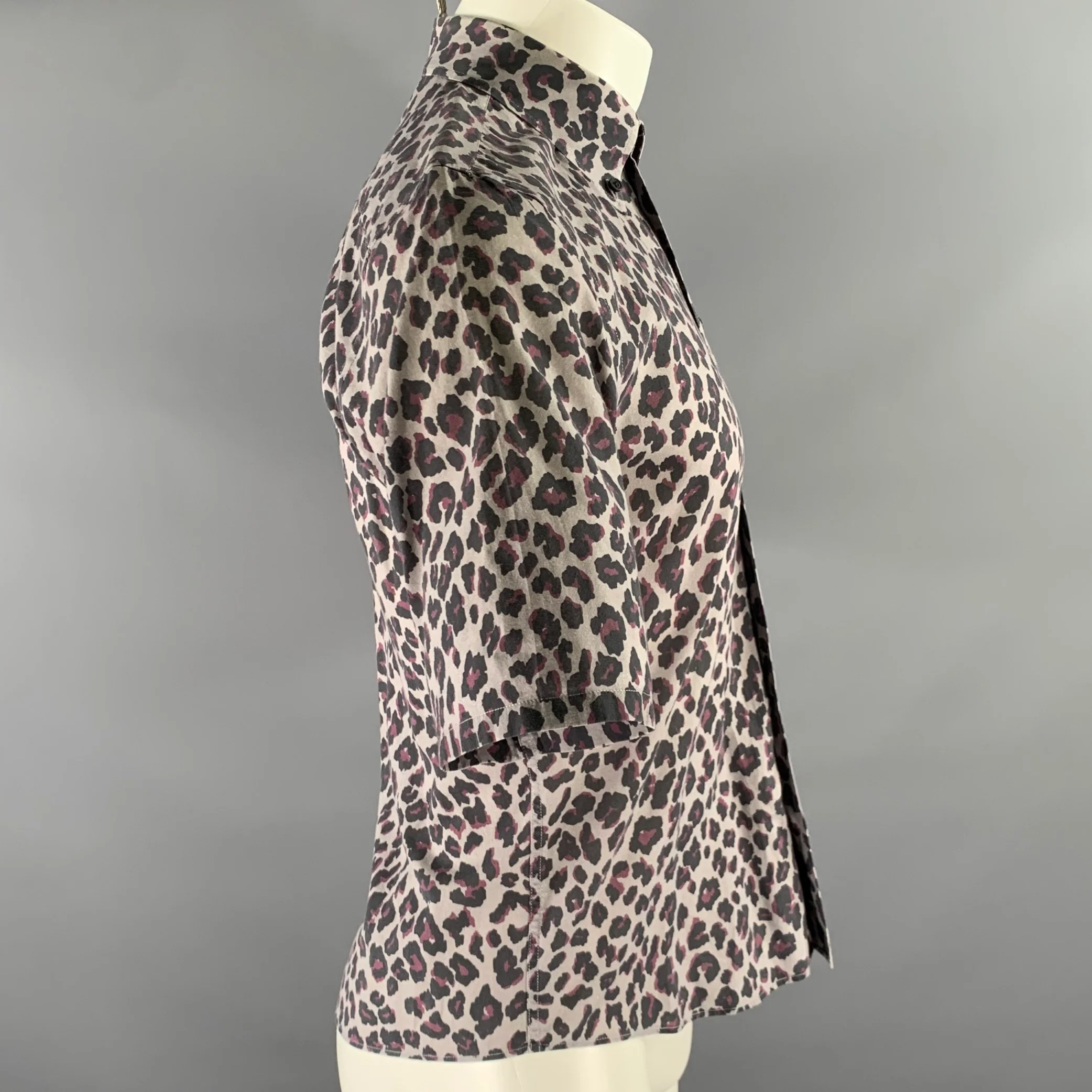 MARC JACOBS Size XS Grey Black Purple Animal Print Cotton Short Sleeve Shirt - Image 3
