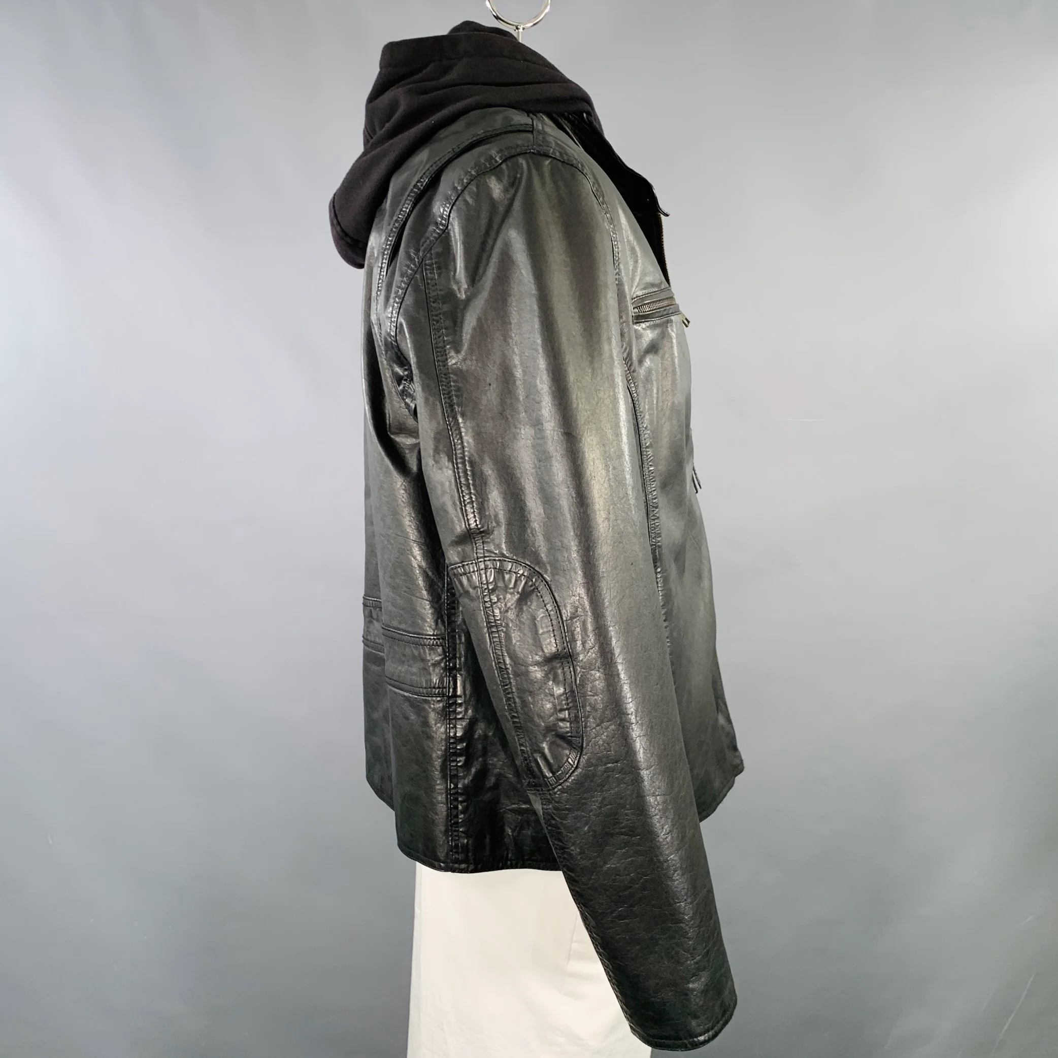 MARC NEW YORK Size XL Black Mixed Fabrics Leather Hooded Jacket - Image 3