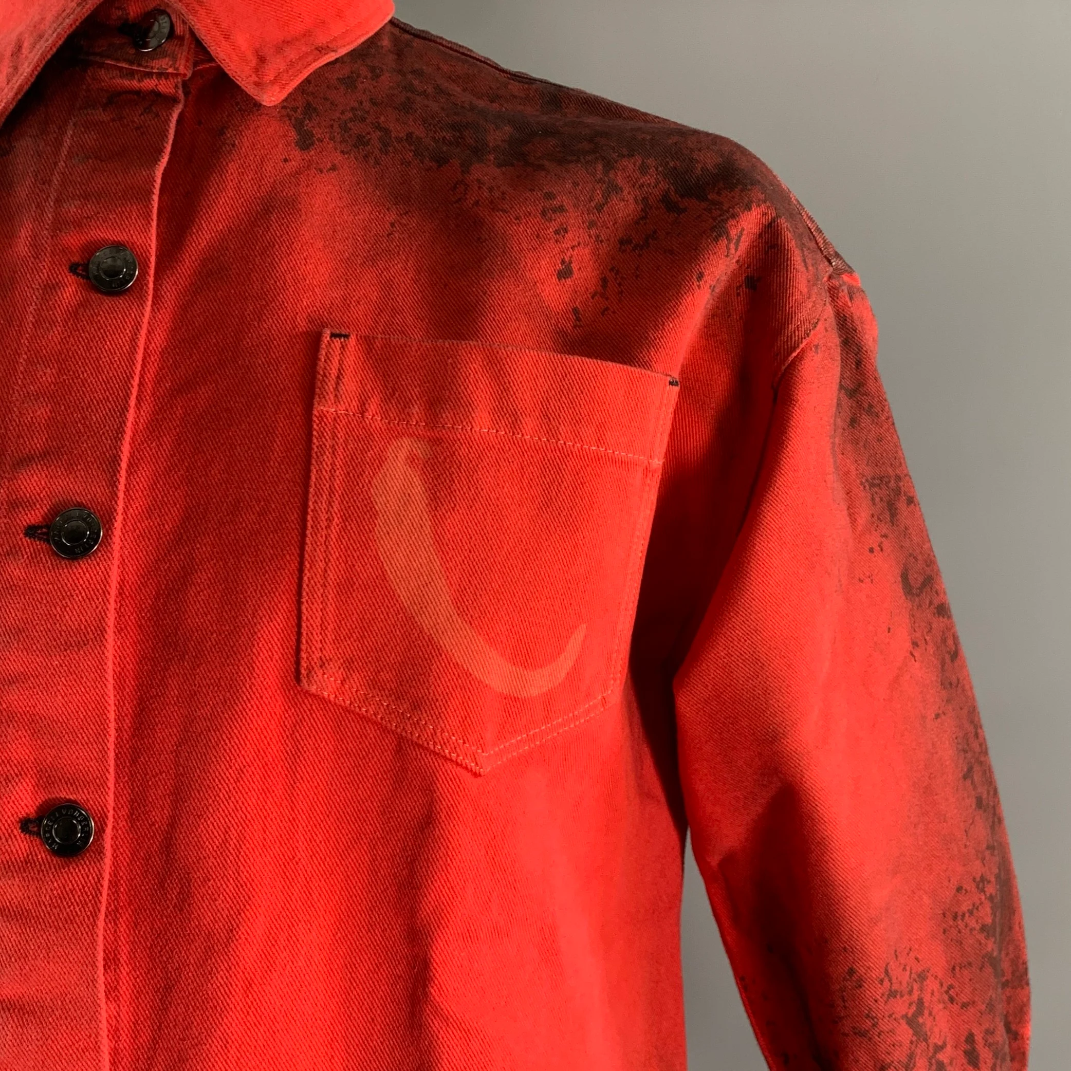 MARCELL VON BERLIN Chest Size M Size M Red Black Distressed Cotton Denim Jacket - Image 2
