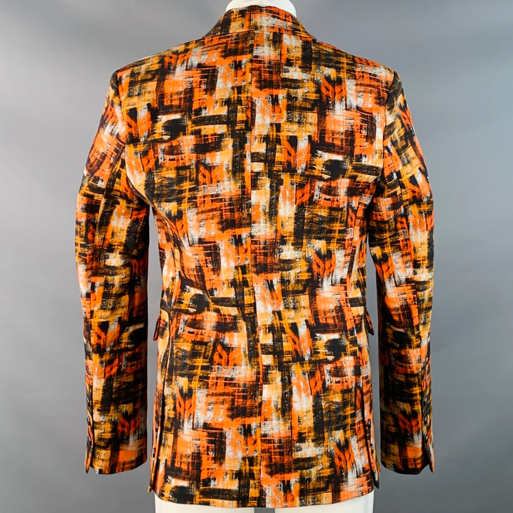 MARCELL VON BERLIN Size 36 Orange Black Abstract Print Cotton Sport Coat - Image 4