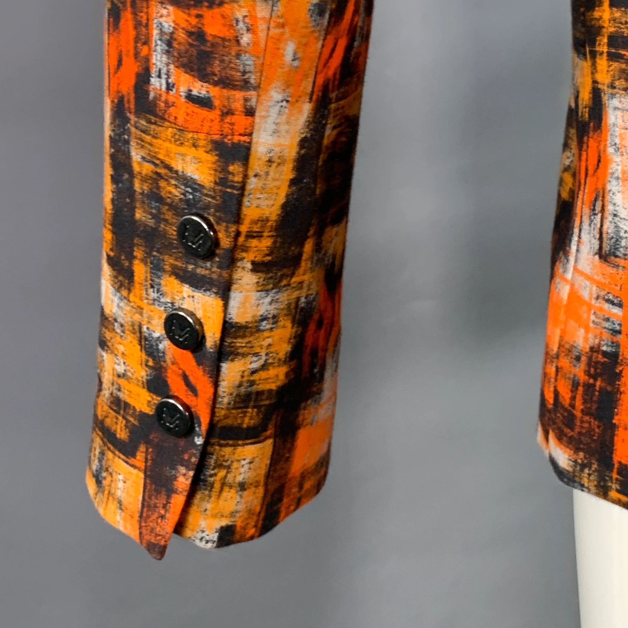 MARCELL VON BERLIN Size 36 Orange Black Abstract Print Cotton Sport Coat - Image 5