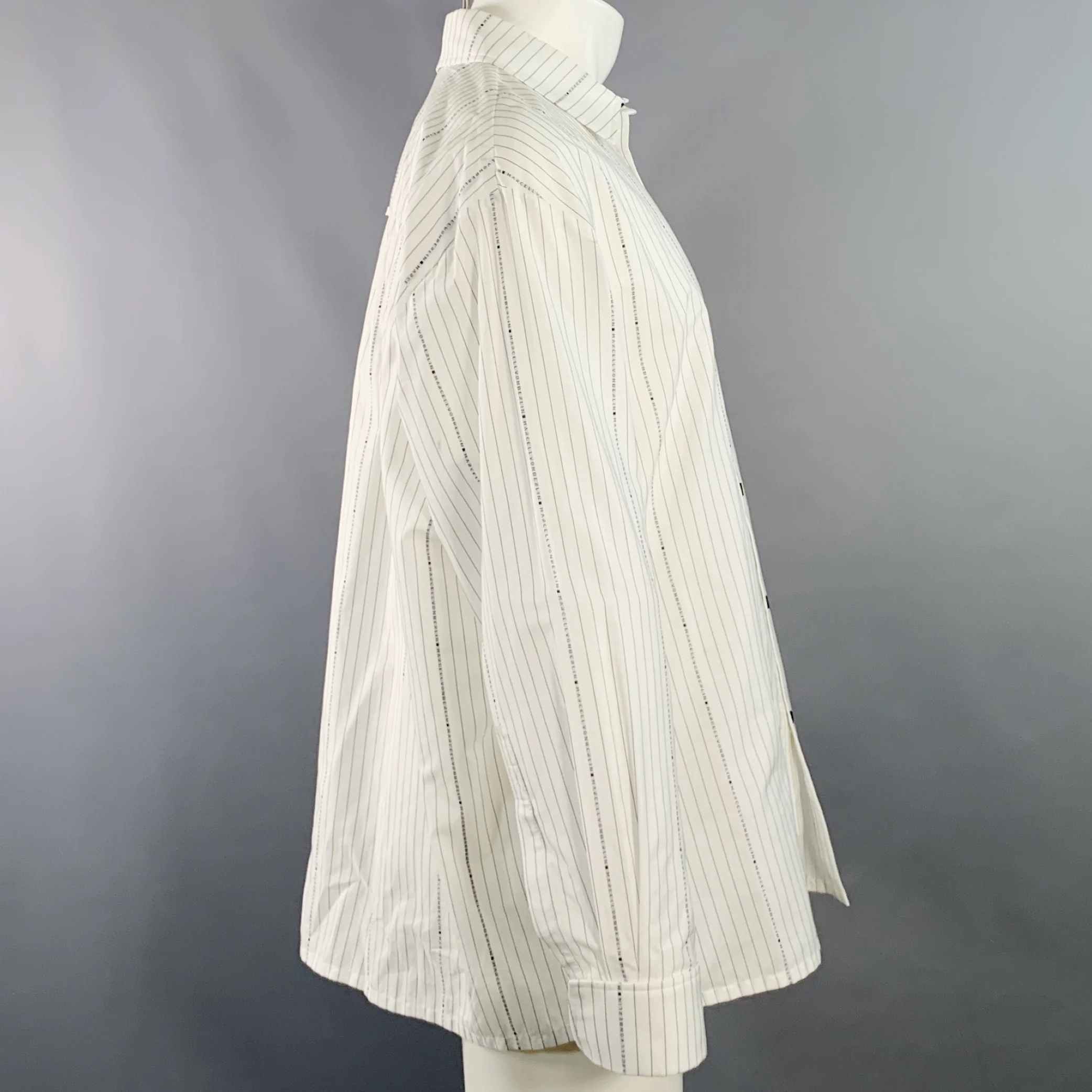MARCELL VON BERLIN Size 36 White Black Logo Pinstripe Cotton Oversized Long Sleeve Shirt - Image 3