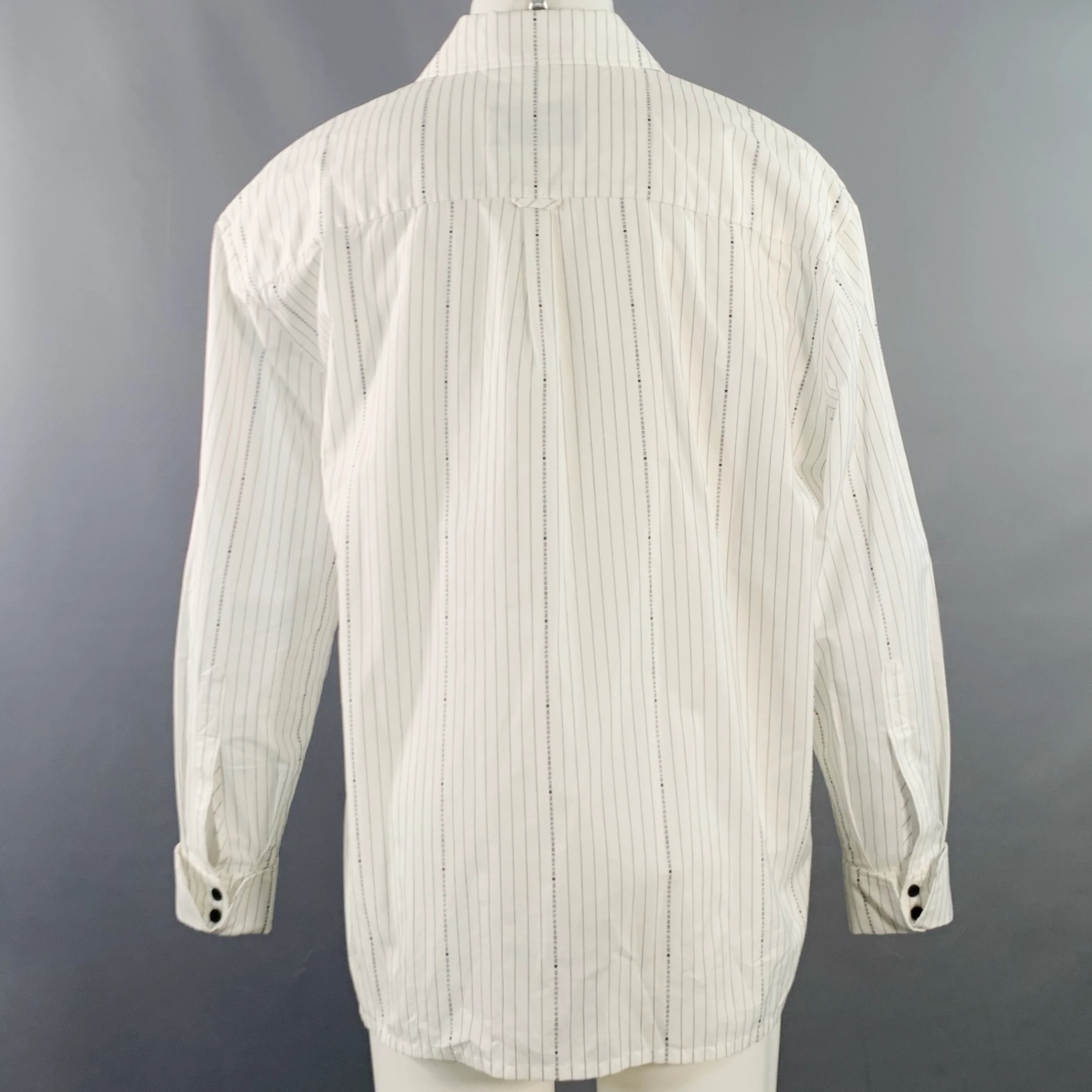 MARCELL VON BERLIN Size 36 White Black Logo Pinstripe Cotton Oversized Long Sleeve Shirt - Image 4