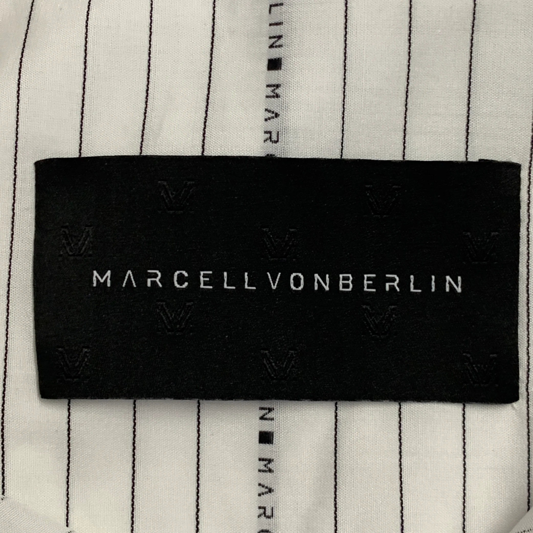 MARCELL VON BERLIN Size 36 White Black Logo Pinstripe Cotton Oversized Long Sleeve Shirt - Image 6