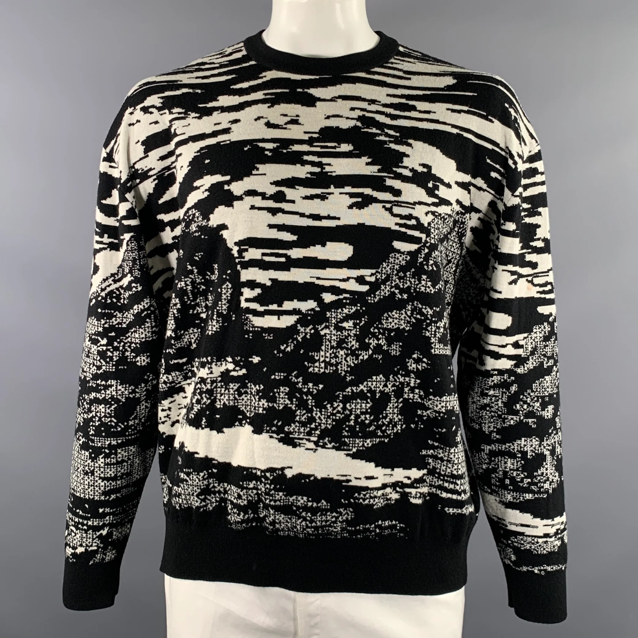 MARCELO BURLON Size M Black White Knit Wool Ribbed Sweater