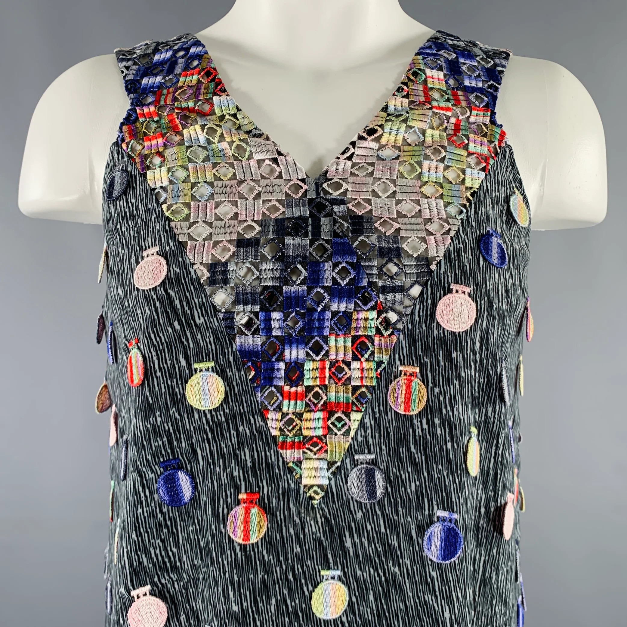 MARCO do VICENZO Size 4 Blue Multi Color Polyester Embellishment Casual Top - Image 2