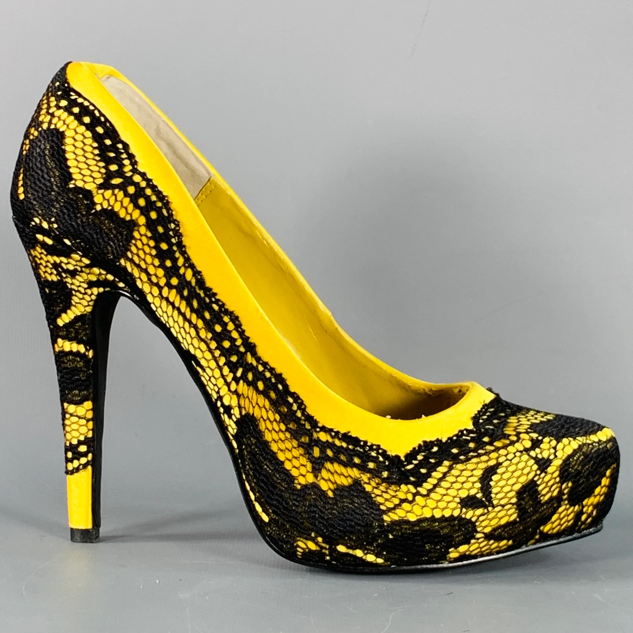MARCO SANTI Size 6.5 Victoria Black Yellow Lace Stiletto Pumps - Image 2