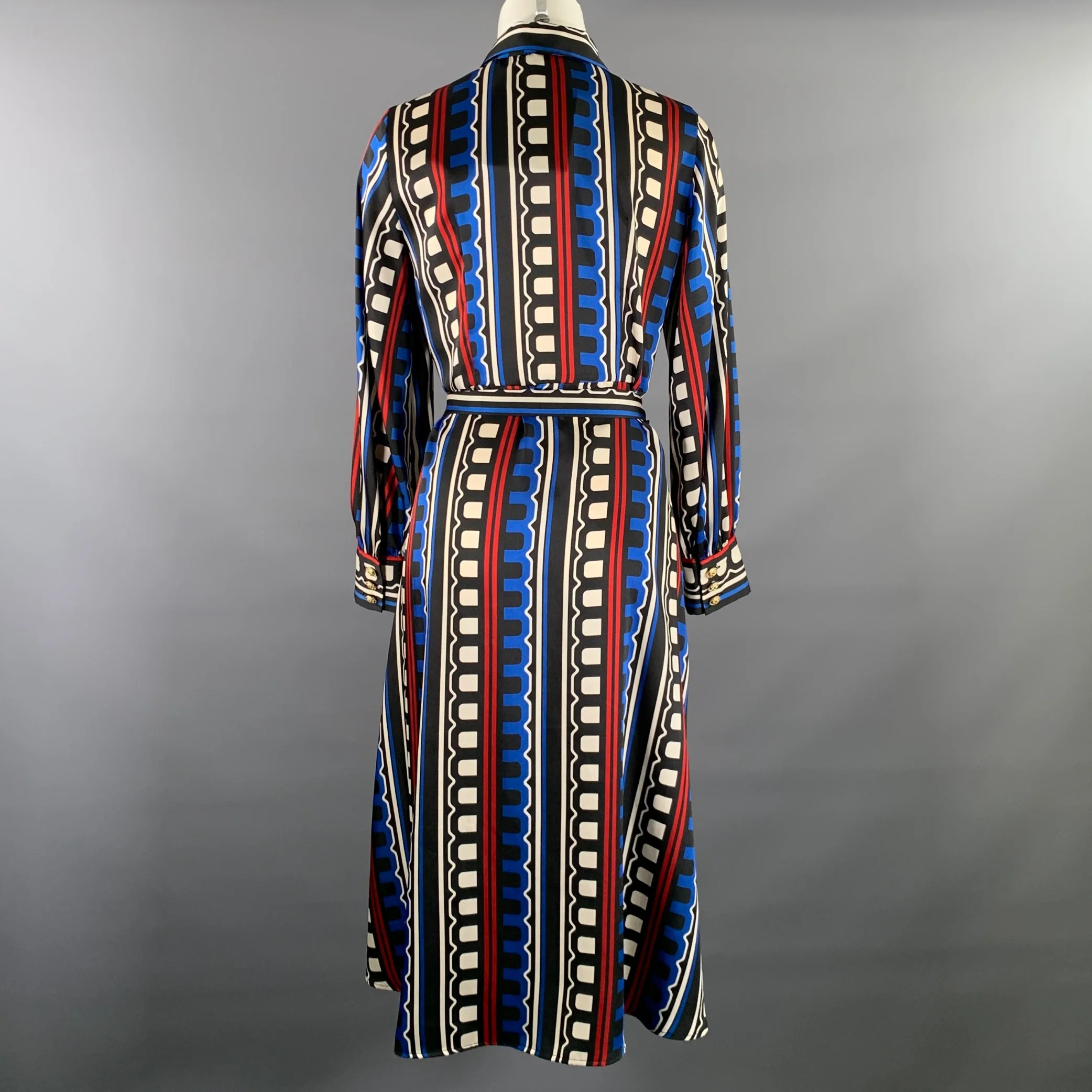 MARELLA Black White & Navy Polyester Geometric Midi Dress - Image 3