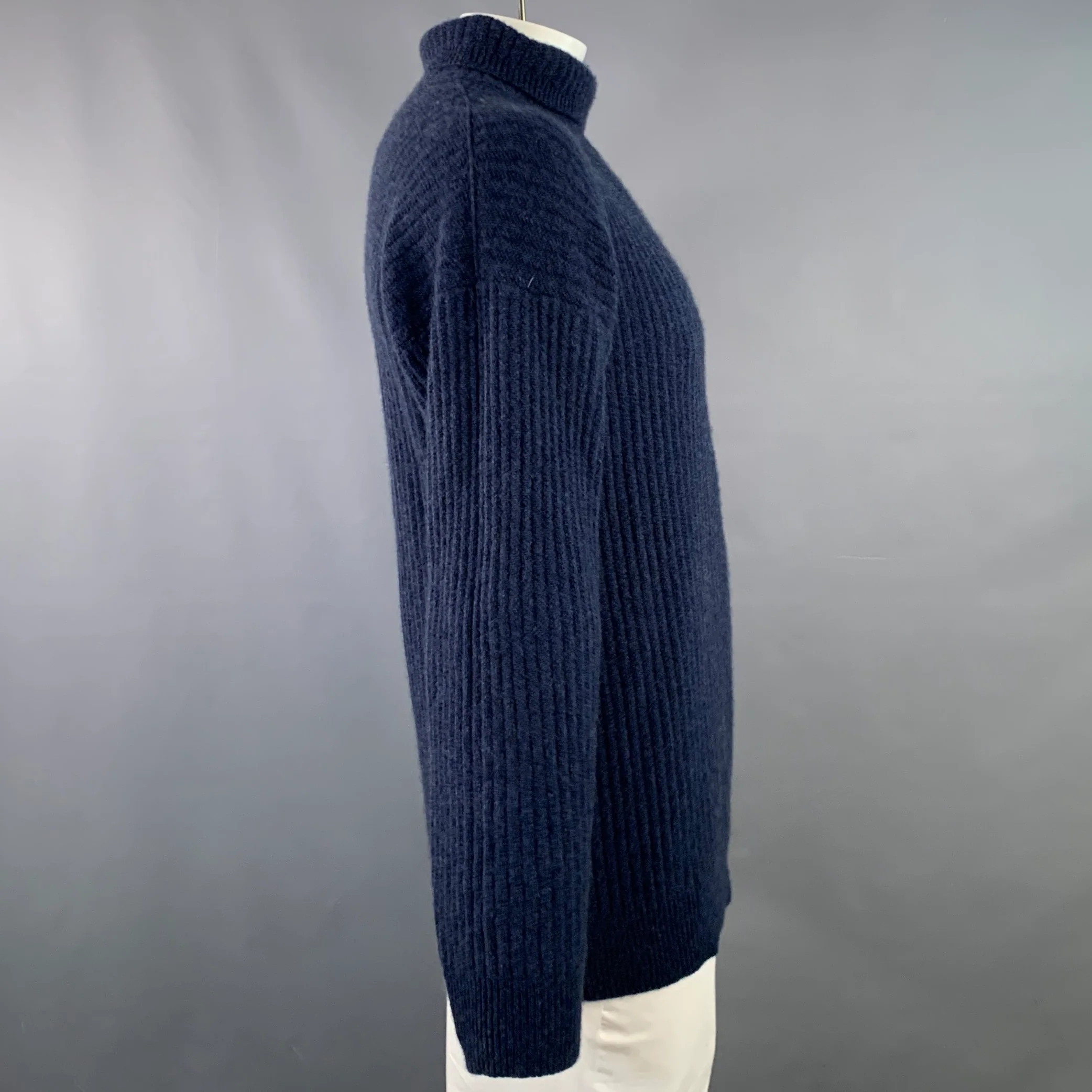 MARGARET HOWELL Size XL Navy Cashmere Rib Knit High Neck Sweater - Image 3