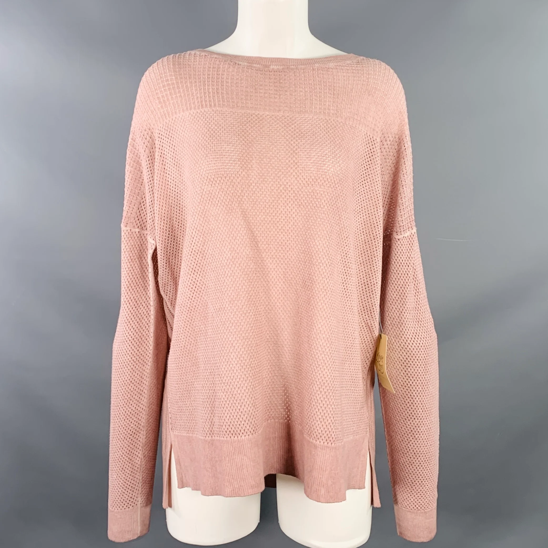 MARGARET OLEARY Size M Pink Cotton Waffle Knit Long Sleeve Casual Top