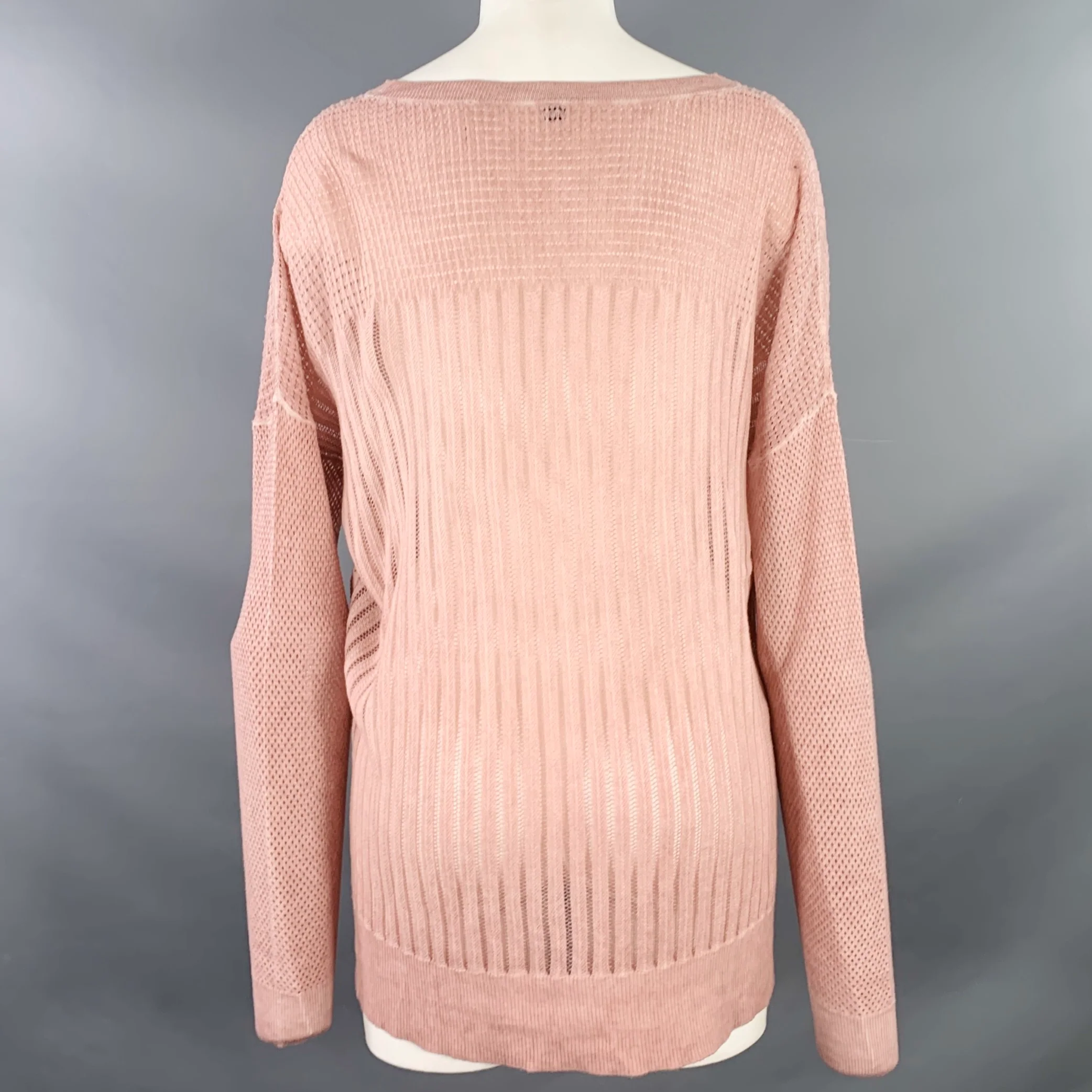 MARGARET OLEARY Size M Pink Cotton Waffle Knit Long Sleeve Casual Top - Image 4