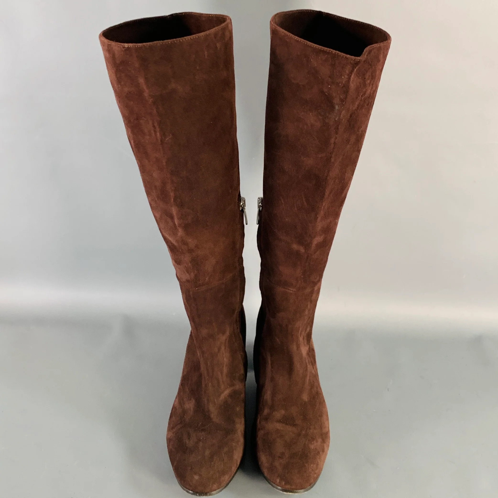 MARGAUX Size 7 Brown Suede Calf High Side Zipper Boots - Image 4