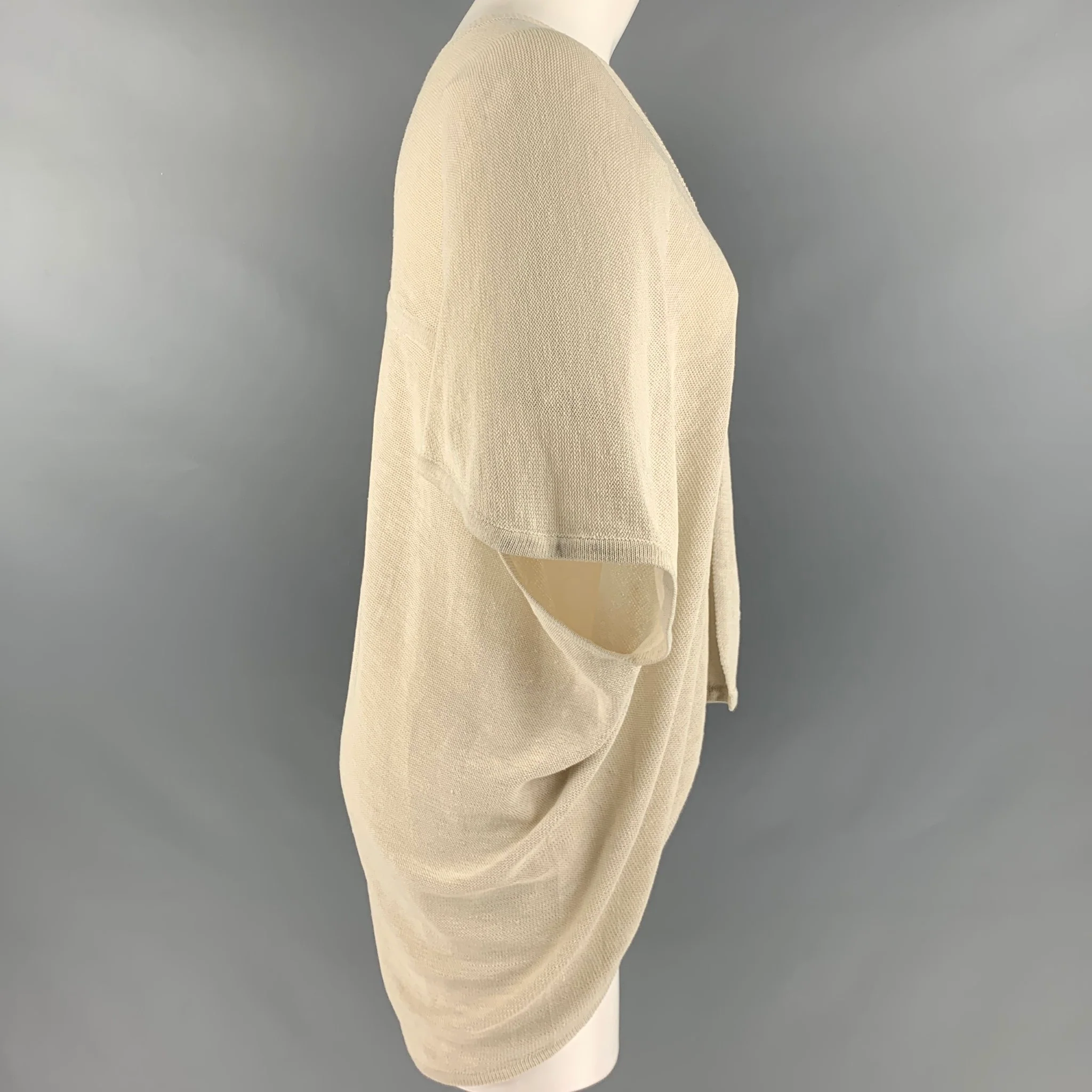 MARIA CORNEJO Size L Beige Linen Nylon Sleeveless Casual Top - Image 3