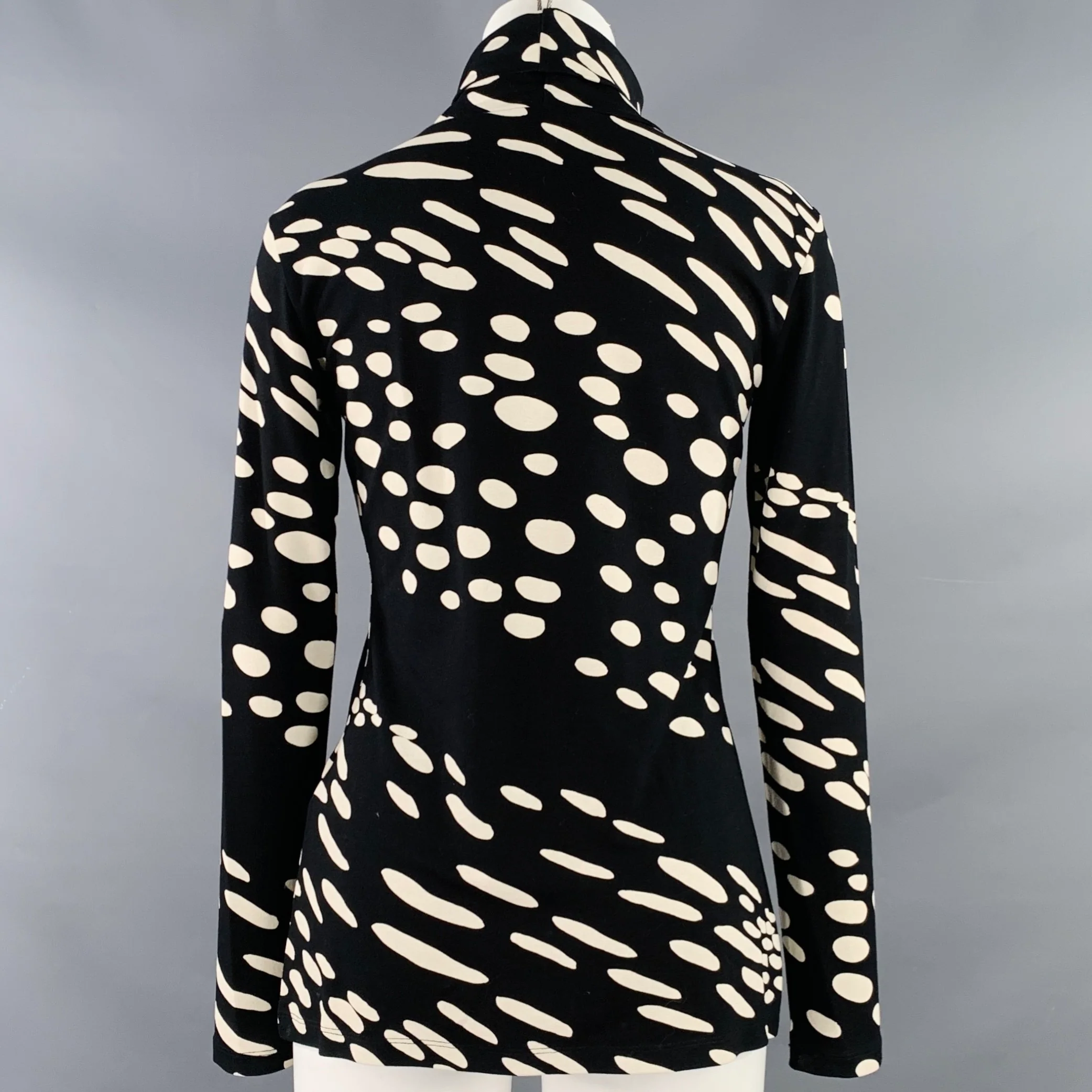 MARIMEKKO Size M Black White Jersey Dots Mock Neck Pullover - Image 3