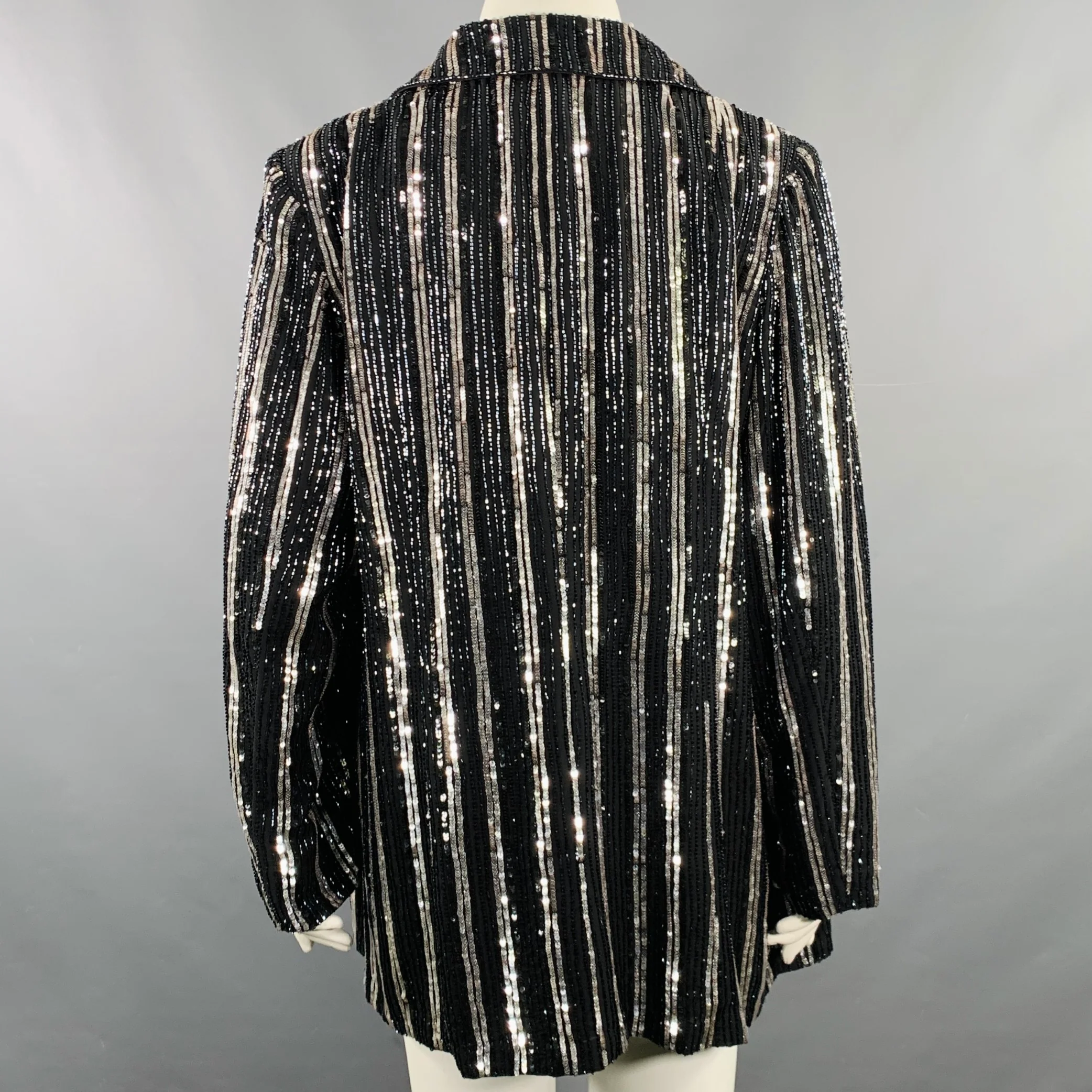 MARINA RINALDI Size 22 Black Silver Sequined Hook Eye Closure Coat - Image 4