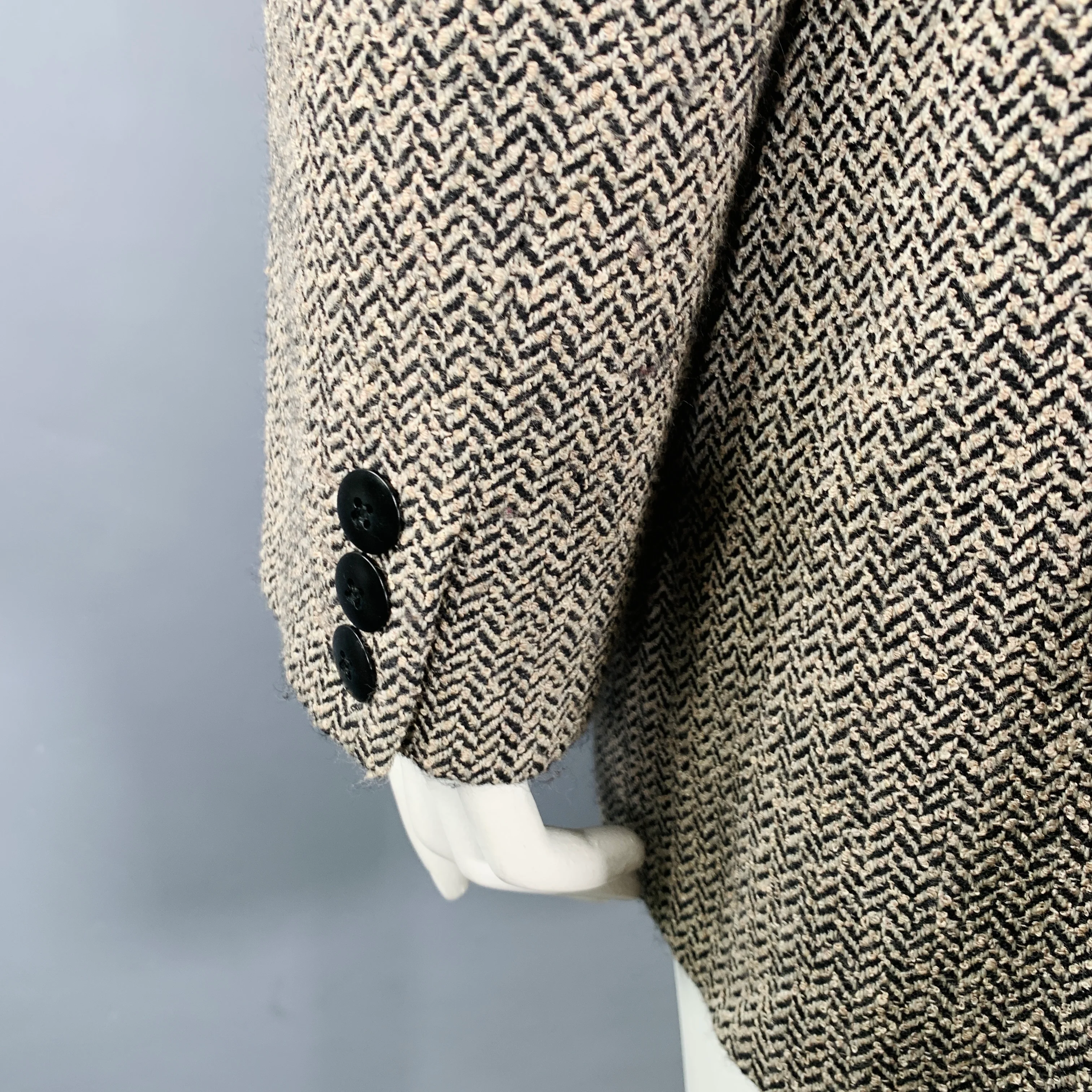 MARINA RINALDI Size L Black Beige Wool Blend Herringbone Jacket Blazer - Image 5