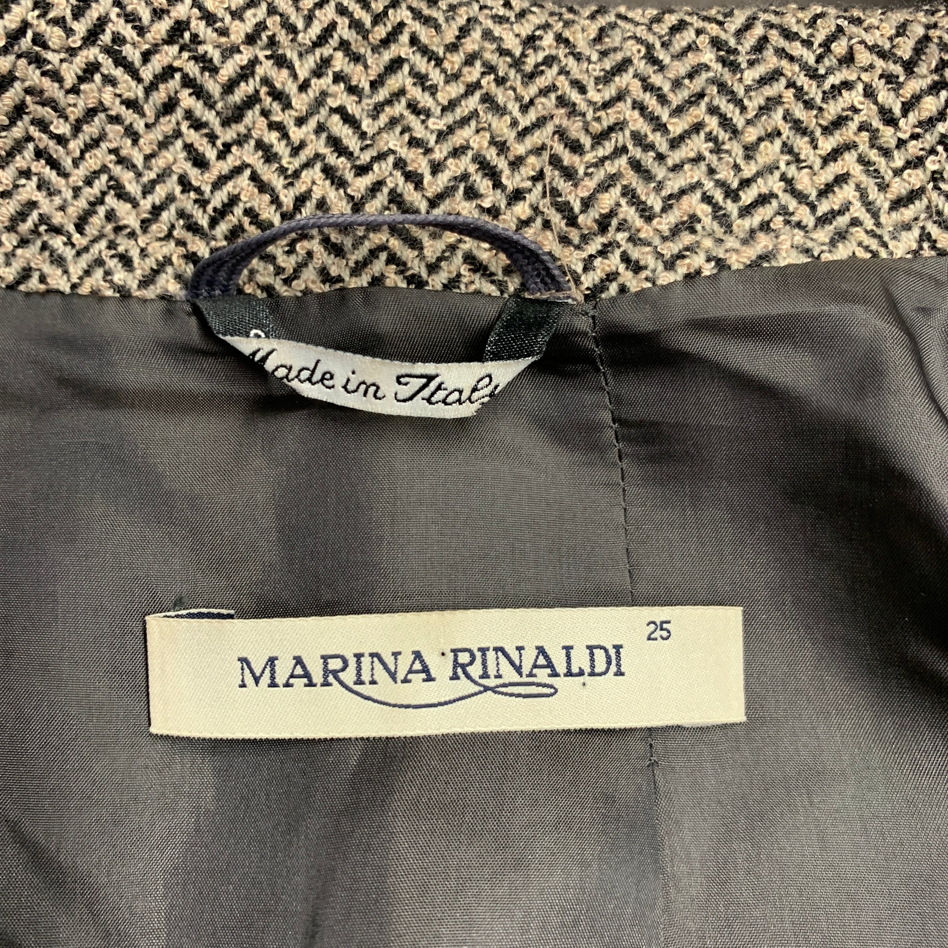 MARINA RINALDI Size L Black Beige Wool Blend Herringbone Jacket Blazer - Image 6