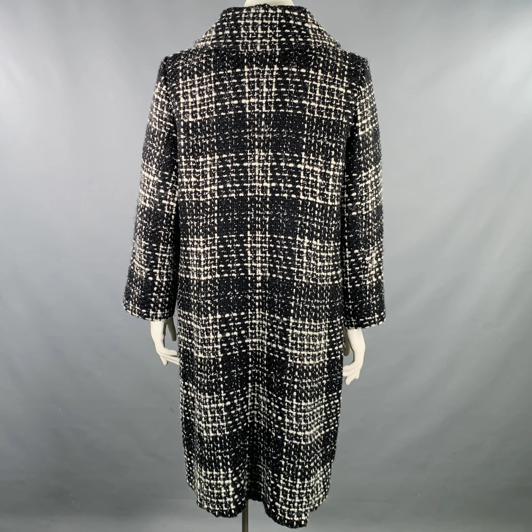 MARINA RINALDI Size L Black White Wool Blend Tweed Overcoat Coat - Image 3