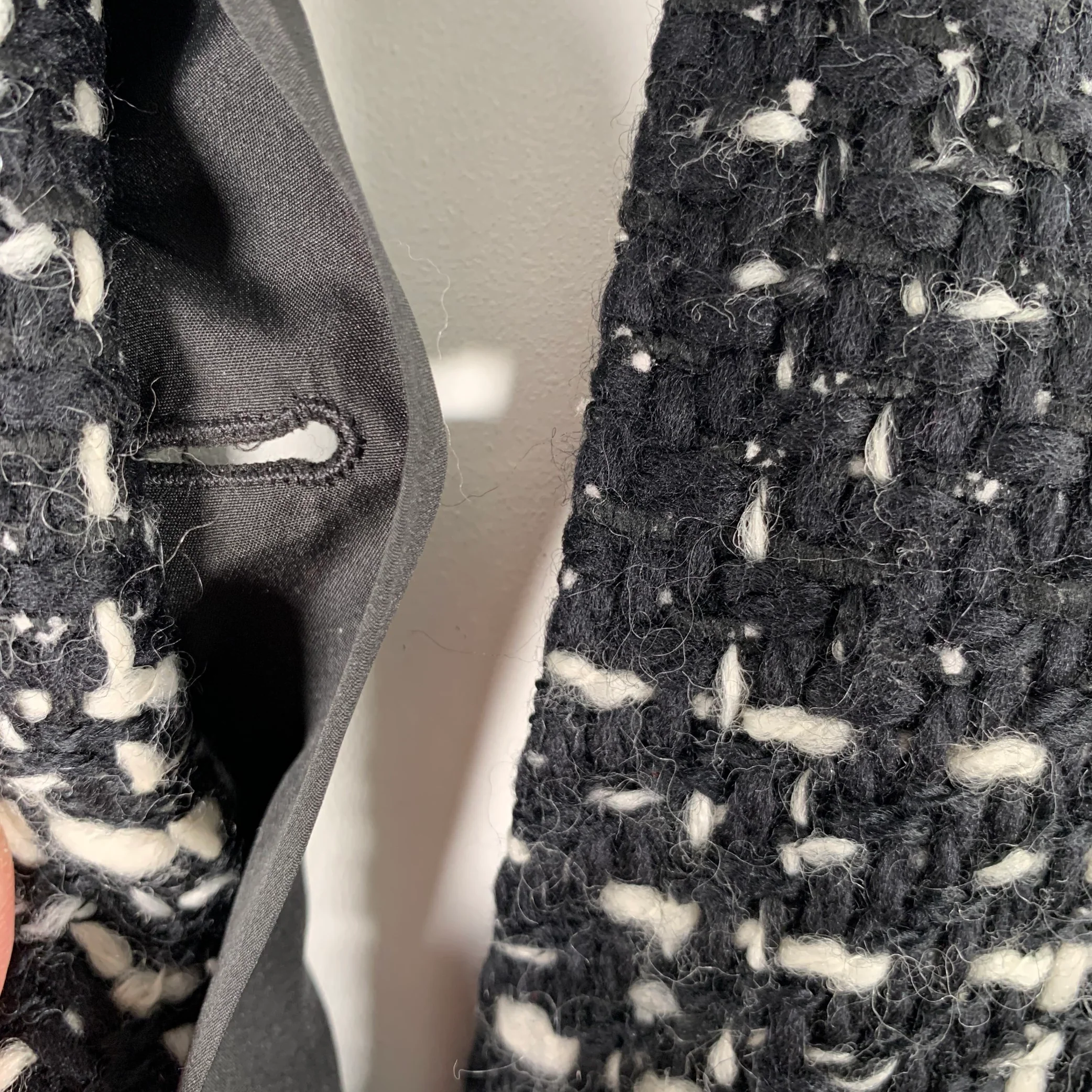 MARINA RINALDI Size L Black White Wool Blend Tweed Overcoat Coat - Image 4