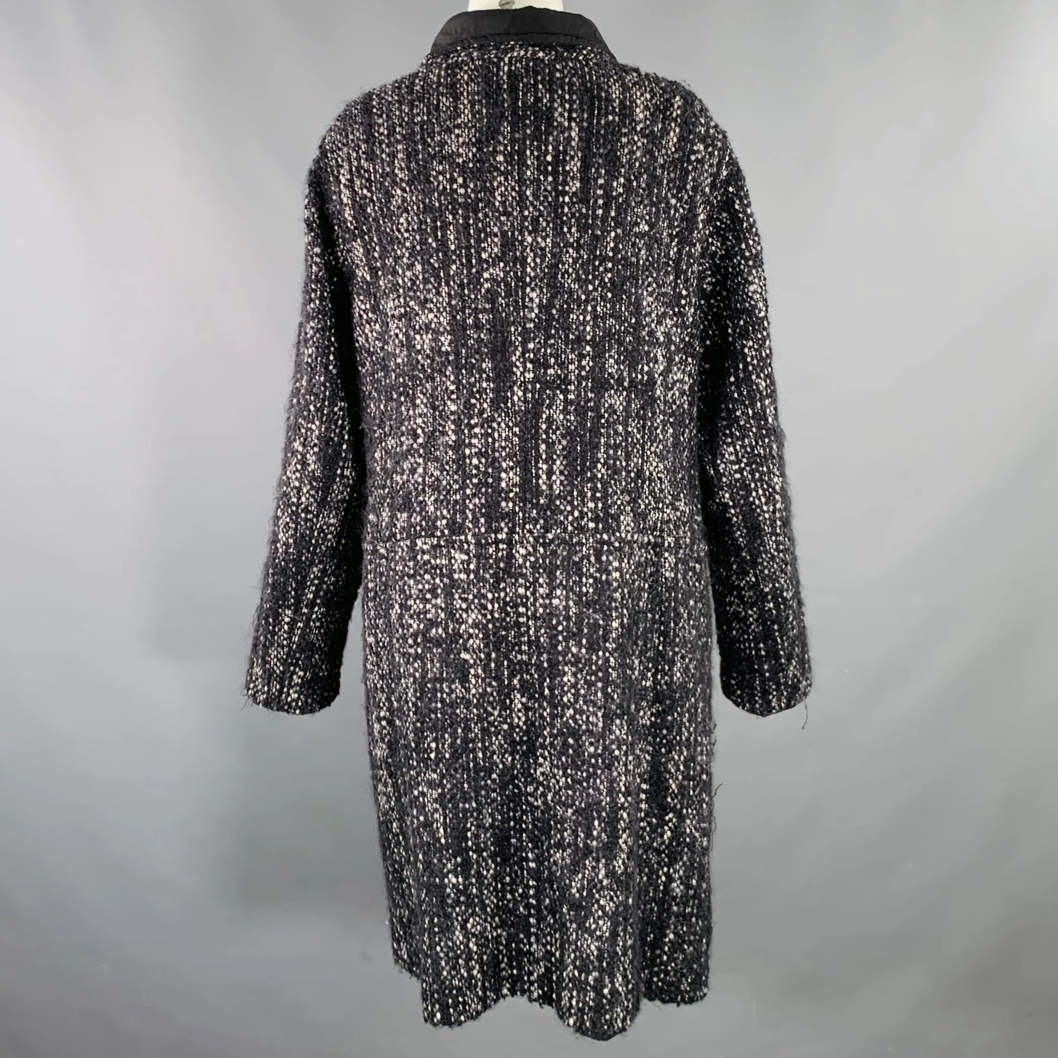 MARINA RINALDI Size M Black White Wool Blend Tweed Reversible Coat - Image 4