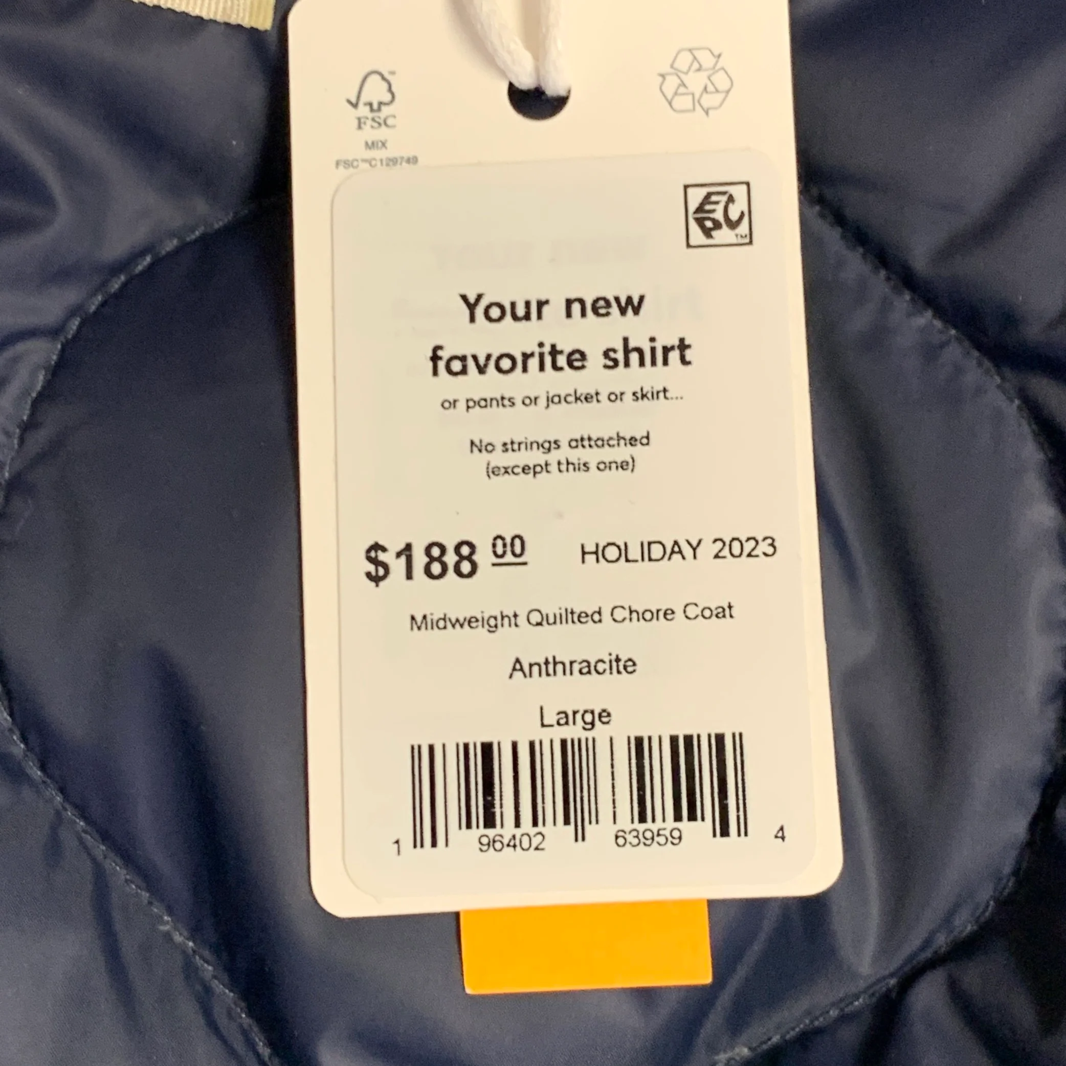 MARINE LAYER Holiday 2023 Size L Navy Quilted Nylon One Pocket Puffer Jacket - Image 5