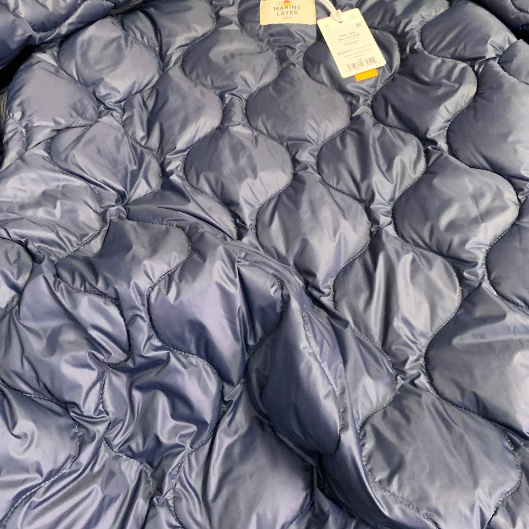 MARINE LAYER Holiday 2023 Size L Navy Quilted Nylon One Pocket Puffer Jacket - Image 6