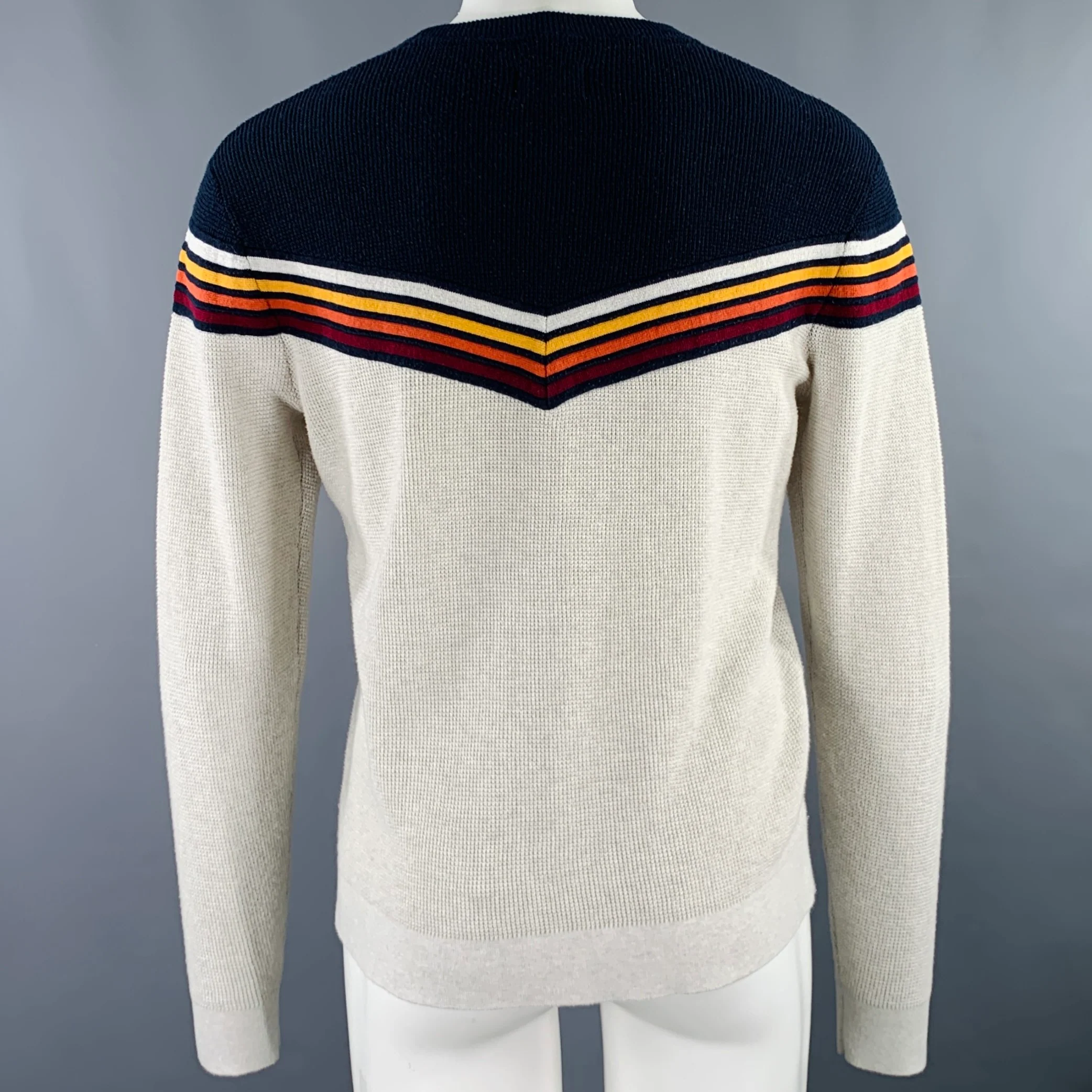MARINE LAYER Size M Grey Multi Color Stripe Cotton Blend Waffle Knit Pullover - Image 3