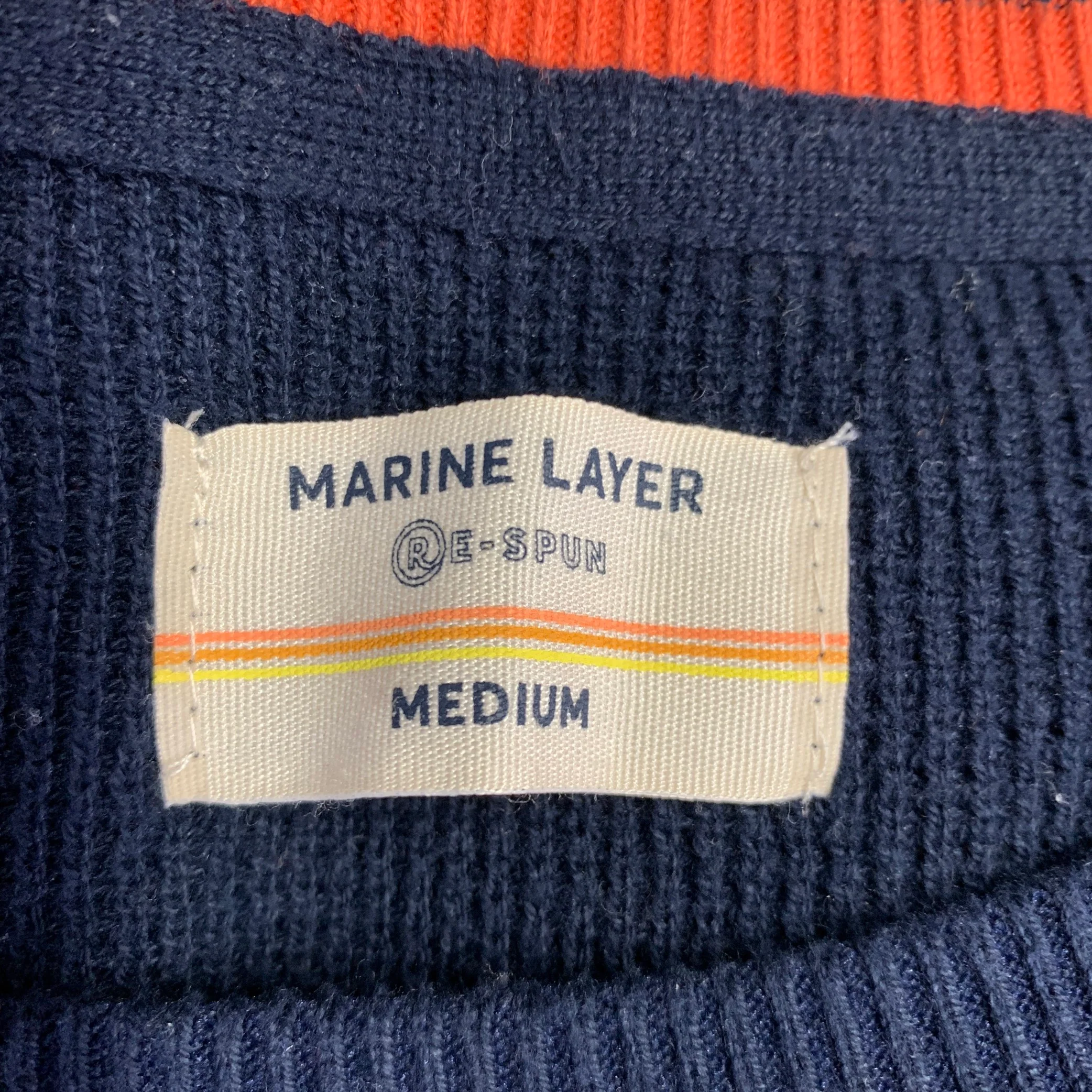 MARINE LAYER Size M Grey Multi Color Stripe Cotton Blend Waffle Knit Pullover - Image 4