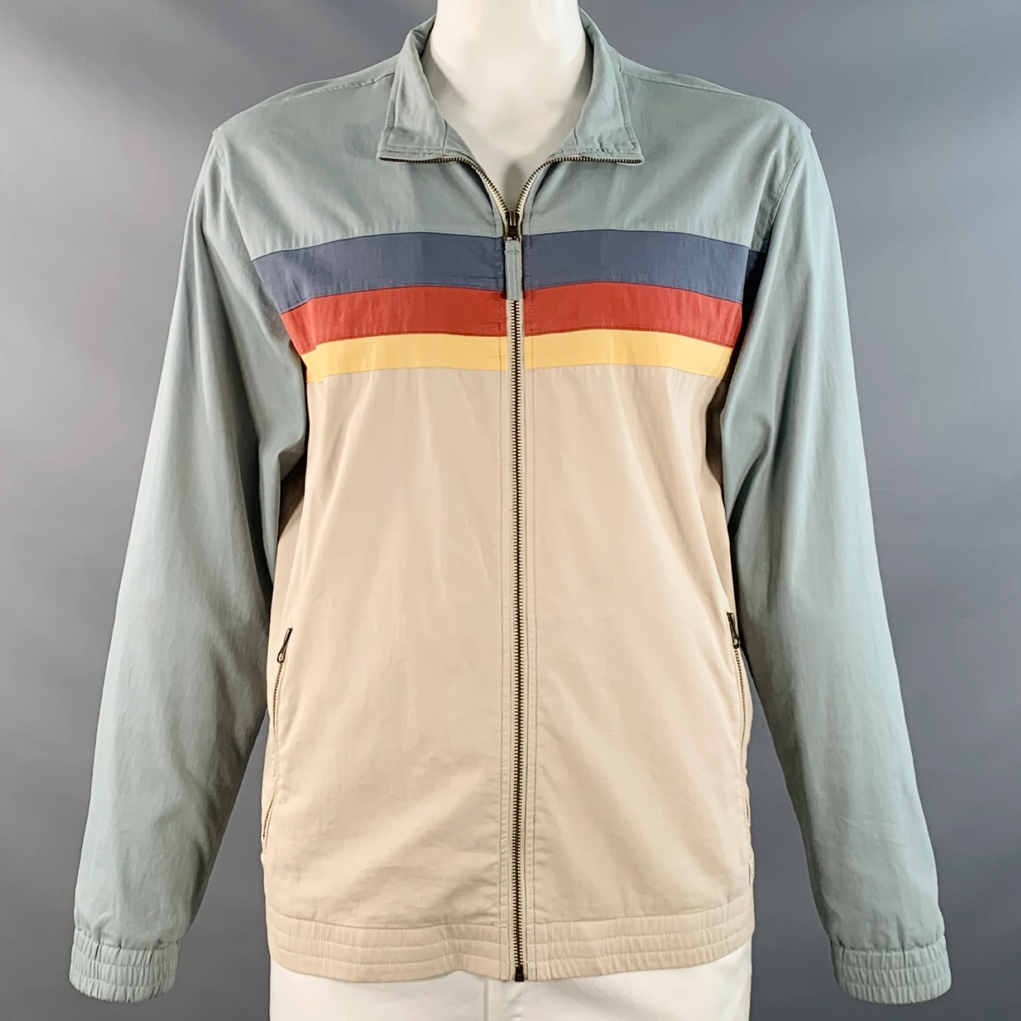 MARINE LAYER Spring 2024 Size XL Blue Grey Color Block Cotton Blend Jacket