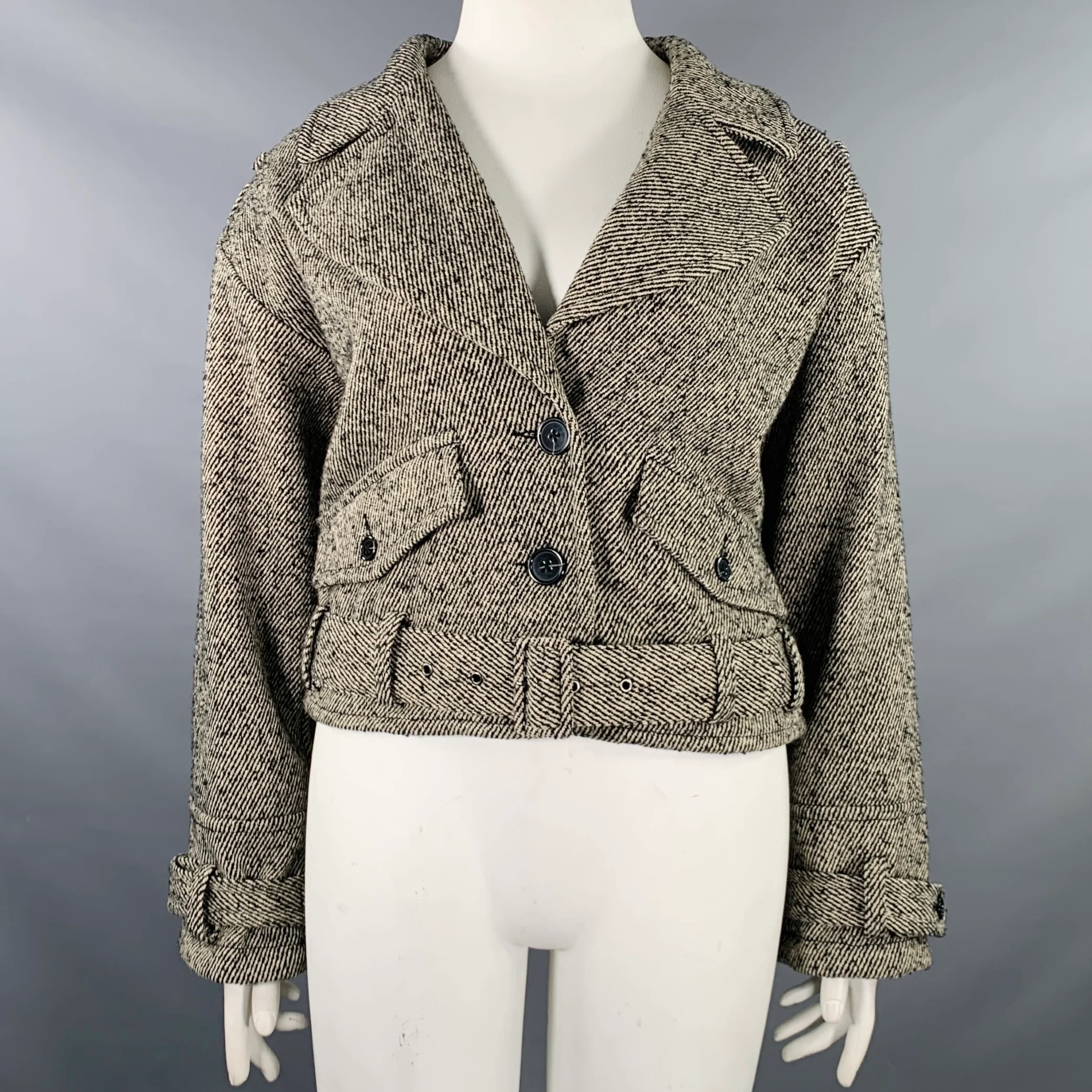 MARISSA WEBB Size 12 Black White Polyester Wool Tweed Cropped Jacket