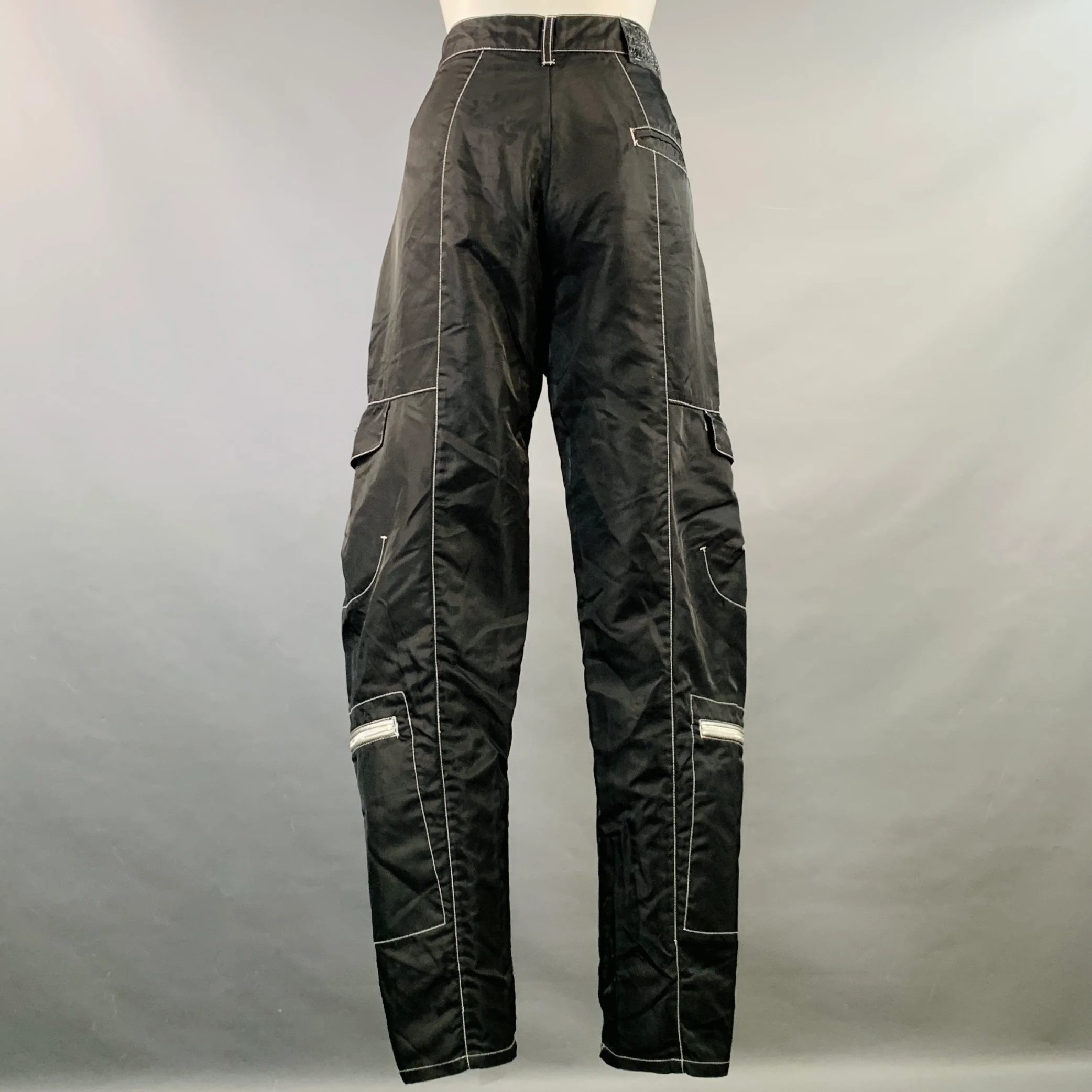 MARITHE+FRANCOIS GIRBAUD Size 28 Black White Nylon Contrast Stitch Cargo Casual Pants - Image 3