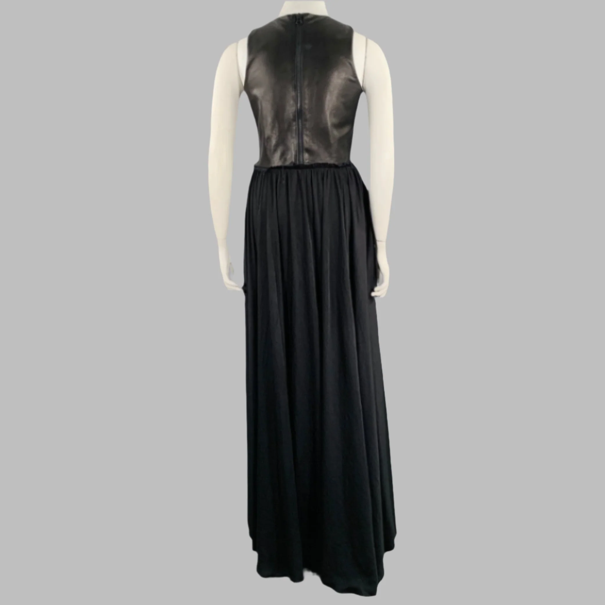 MARNA Size L Black Leather Pleated Sleeveless Long Dress - Image 3