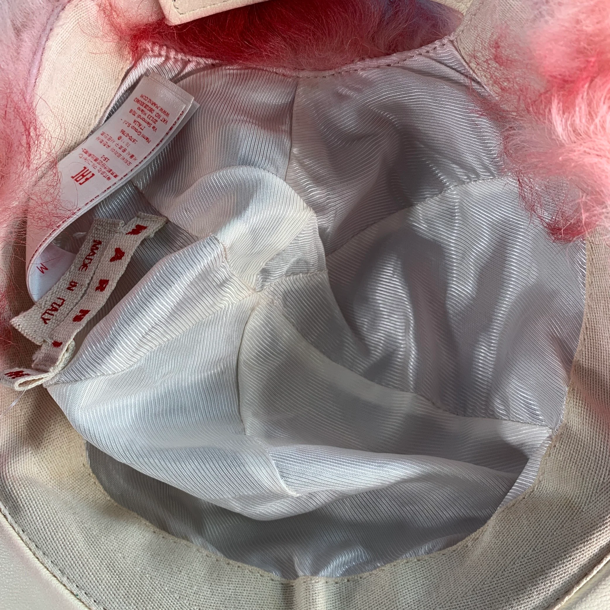 MARNI Red White Lamb Shearling Fur Hook Loop Baseball Cap - Image 9
