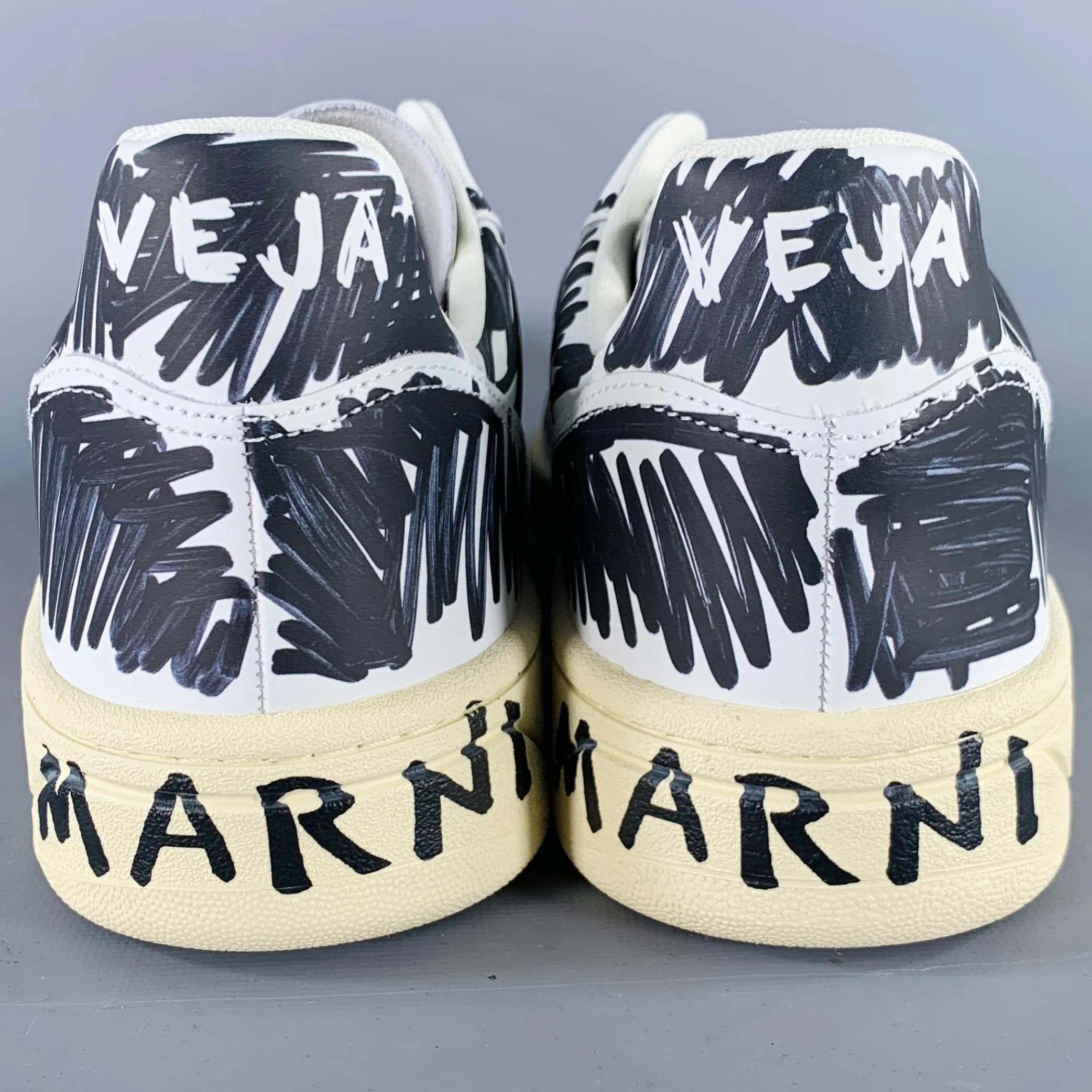 MARNI Size 10.5 White Black Scribble Leather Low Top Sneakers - Image 3