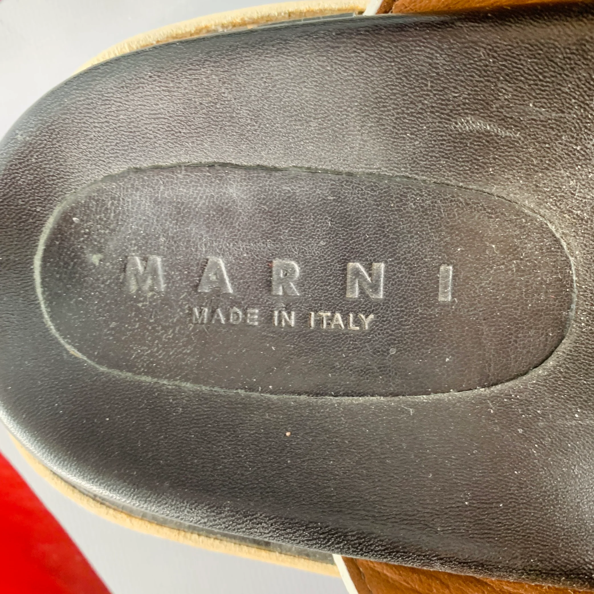 MARNI Size 10 Red Black White Color Block Leather Buckle Sandals - Image 7