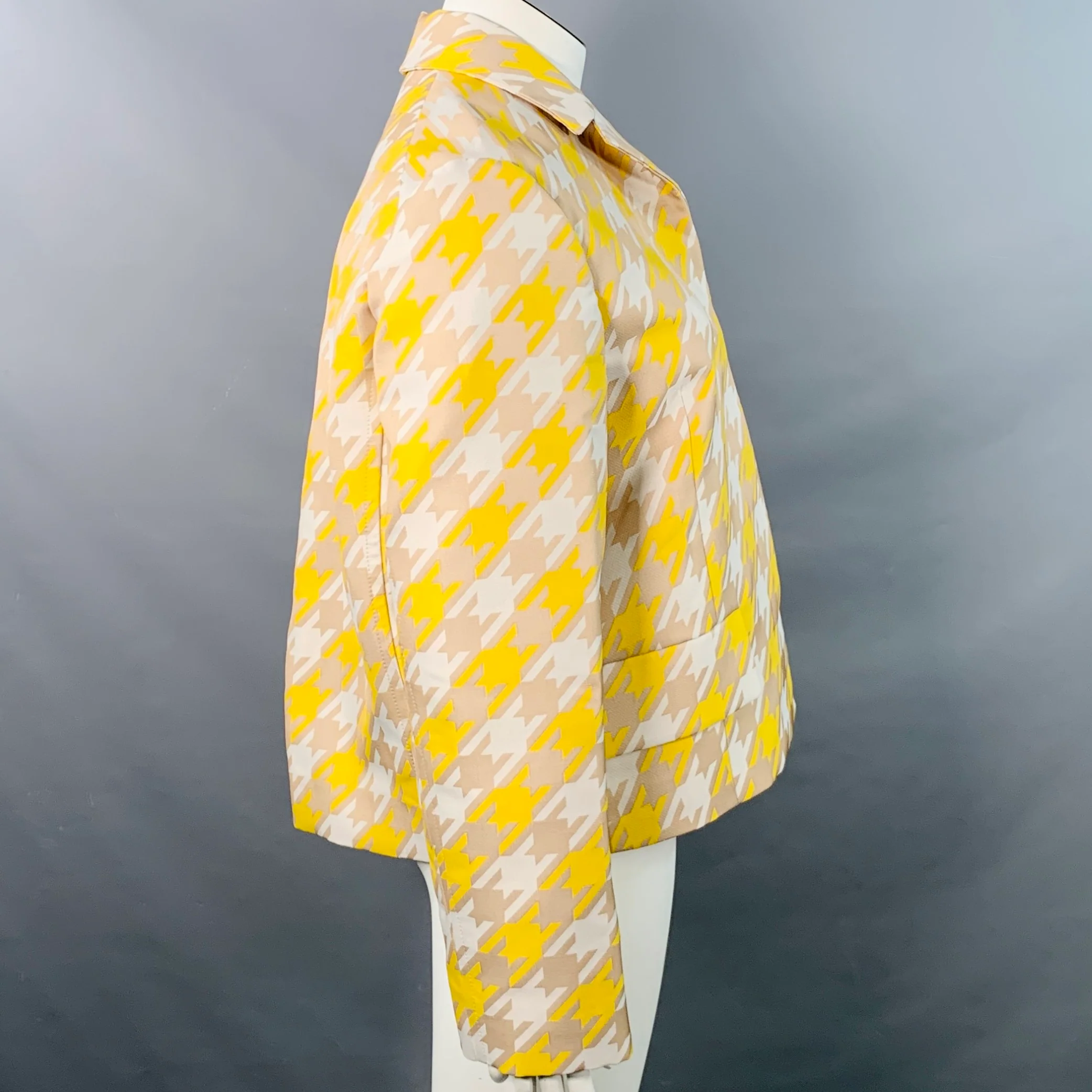 MARNI Size 10 Yellow Beige Polyester Houndstooth Hidden Buttons Jacket Blazer - Image 2