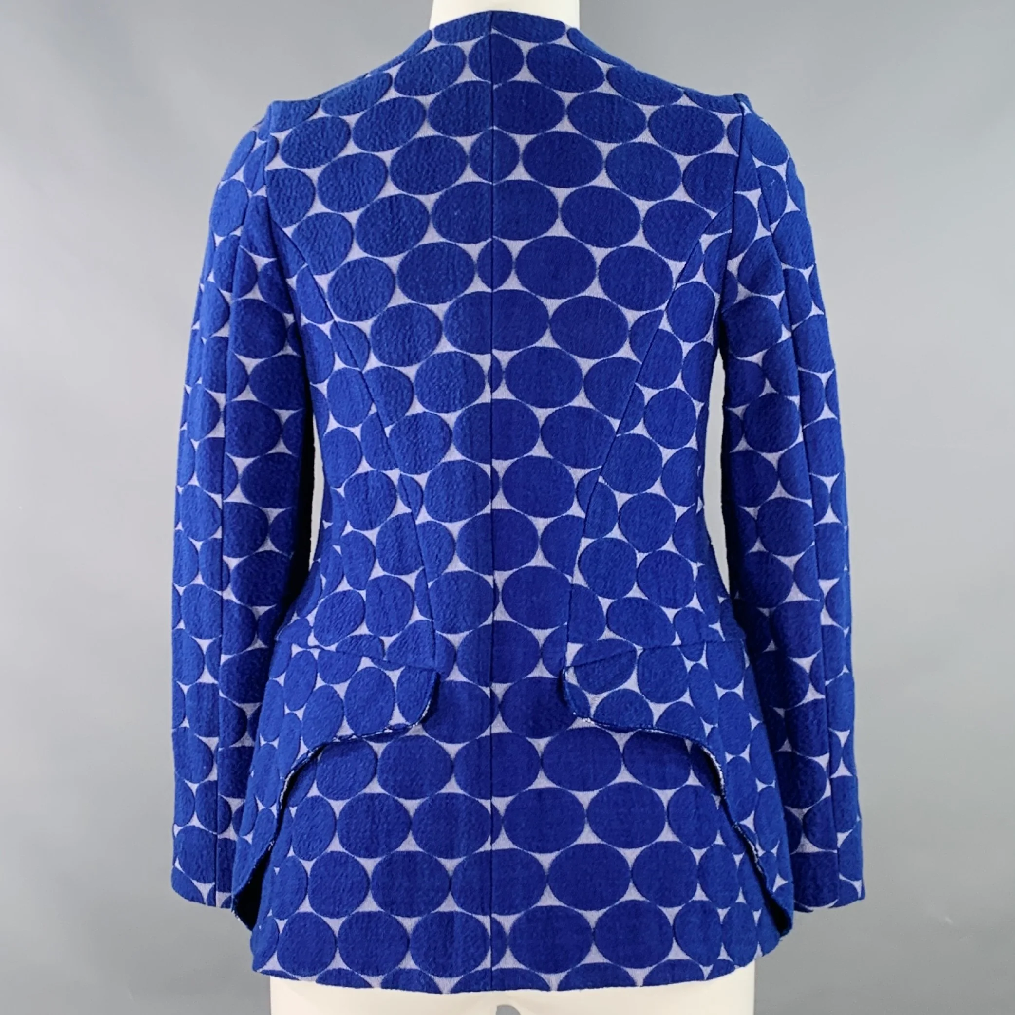 MARNI Size 2 Blue Grey Cotton Blend Dots Jacquard Collarless Jacket Blazer - Image 4
