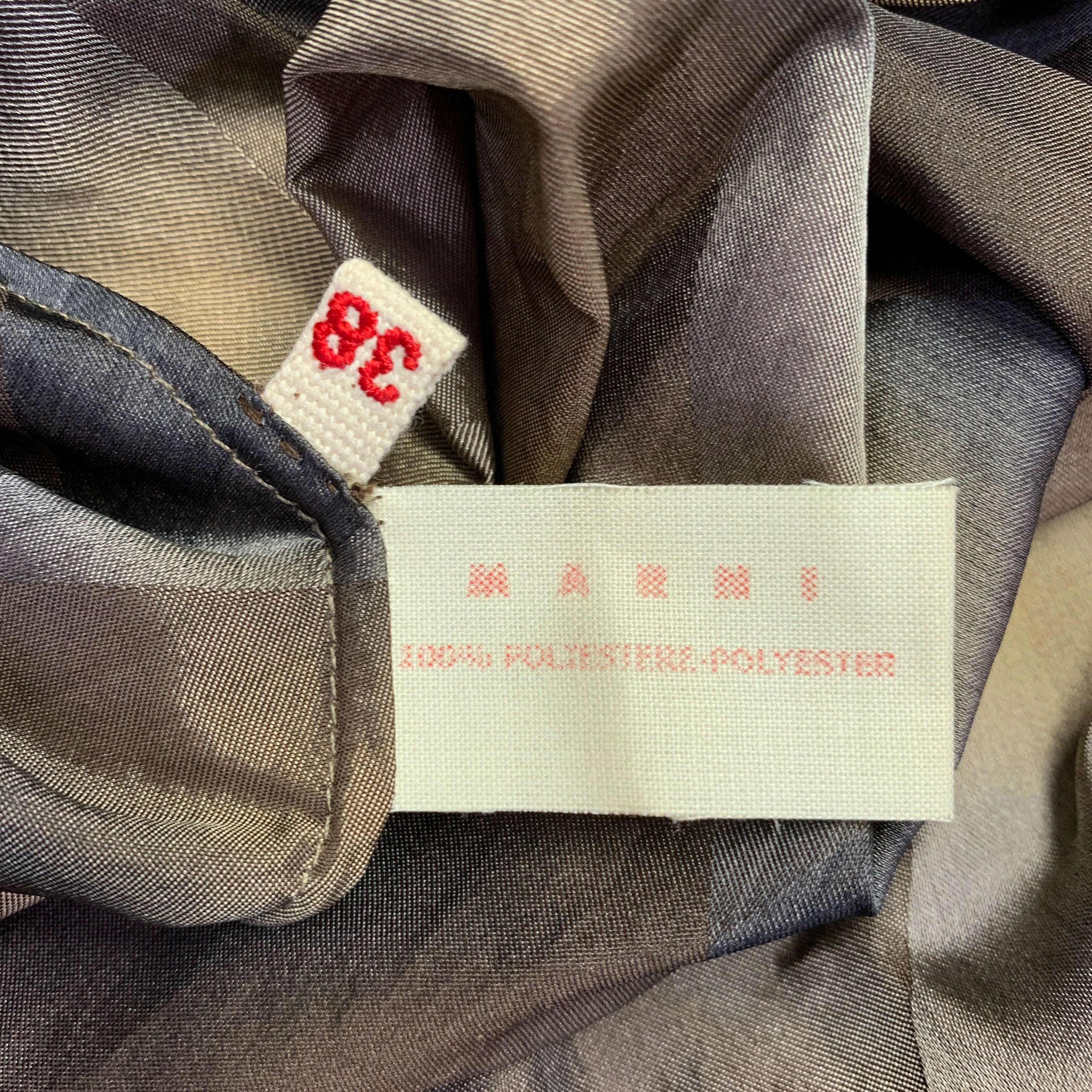 MARNI Size 2 Brown Beige Polyester Taffeta Diamond 3/4 Sleeves Dress - Image 7