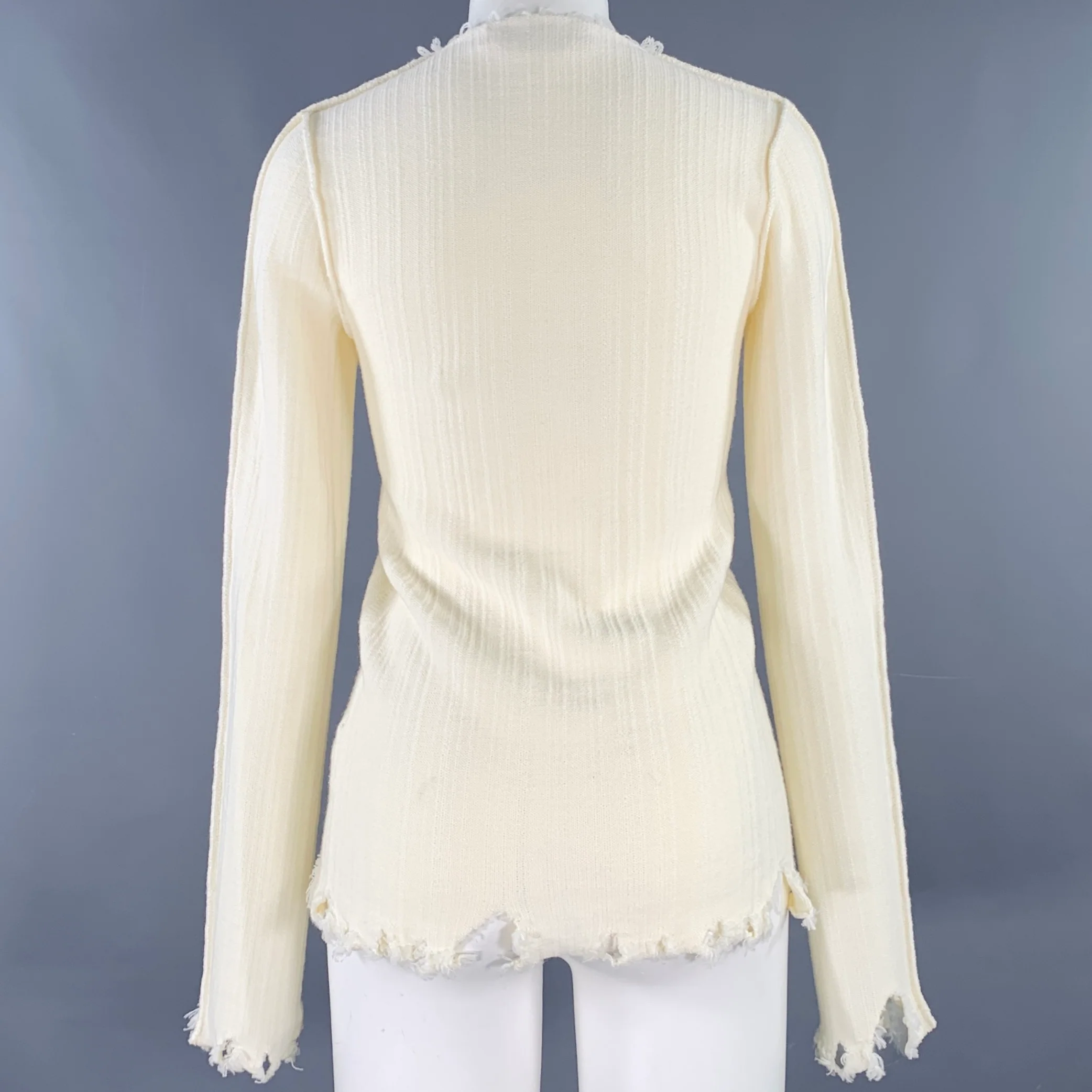 MARNI Size 2 Cream Cotton Virgin Wool Knit Raw Edge Casual Top - Image 4