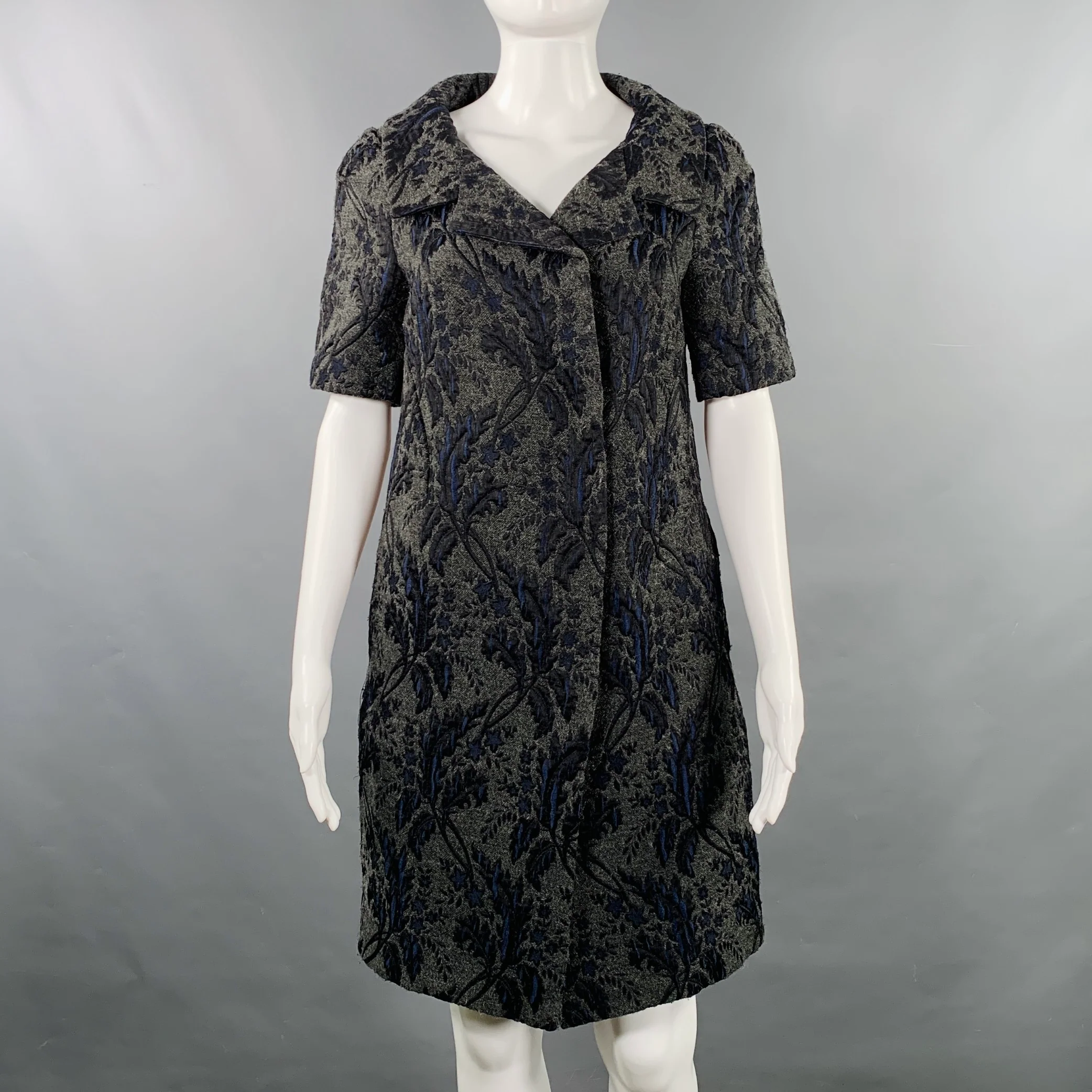 MARNI Size 2 Grey Navy Acrylic Blend Textured Short Sleeve Coat