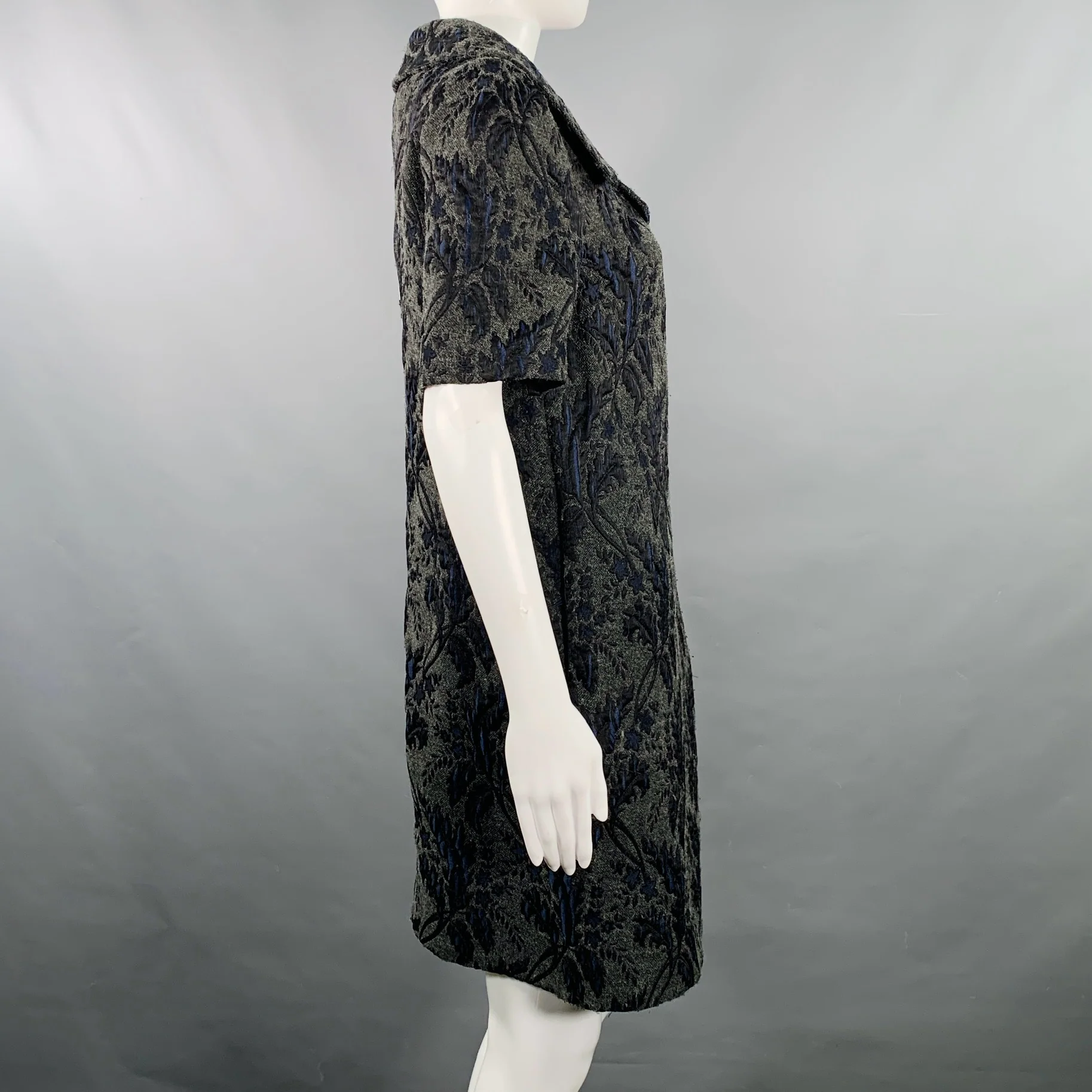 MARNI Size 2 Grey Navy Acrylic Blend Textured Short Sleeve Coat - Image 3