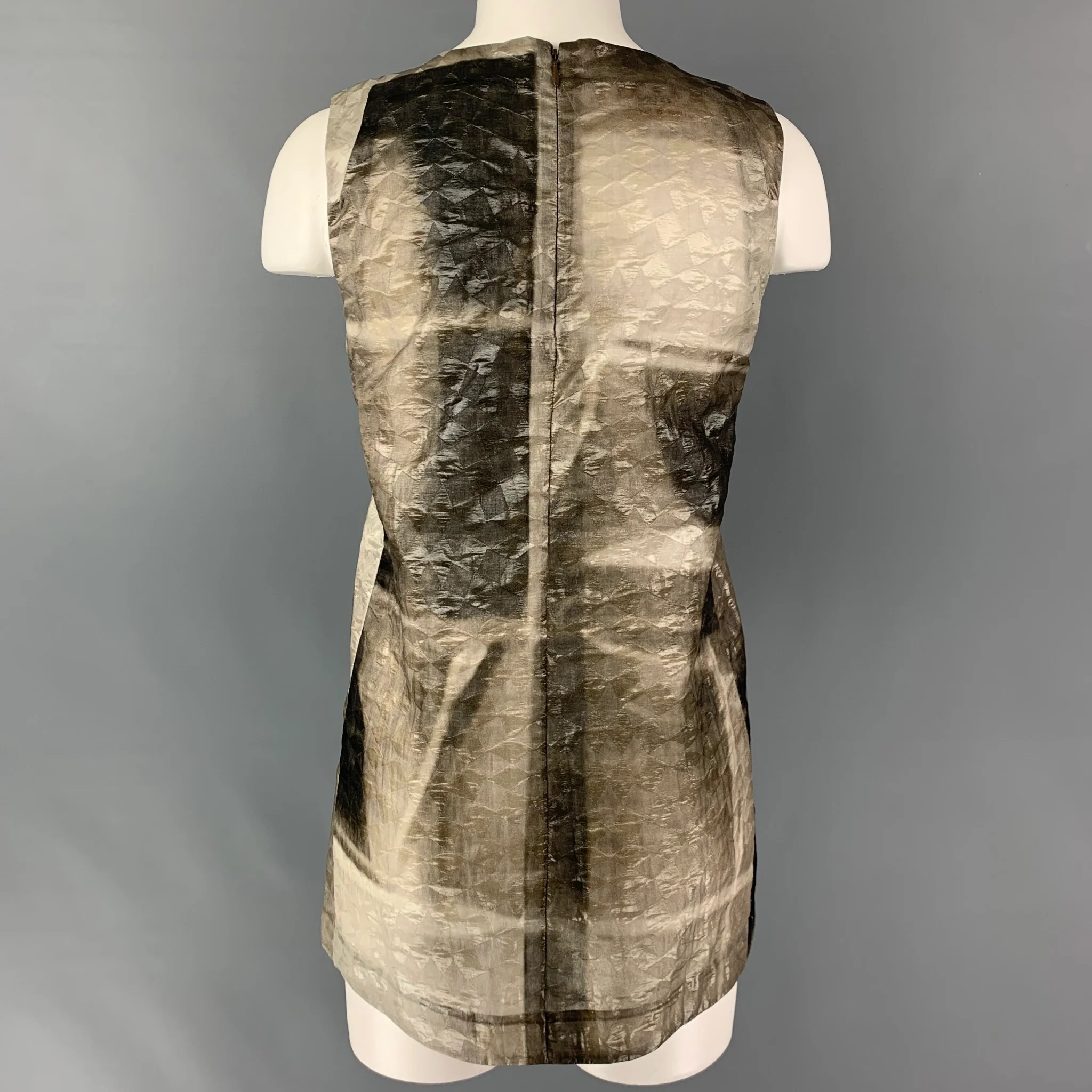 MARNI Size 2 Taupe Silver Silk &  Linen Textured Sleeveless Dress Top - Image 3