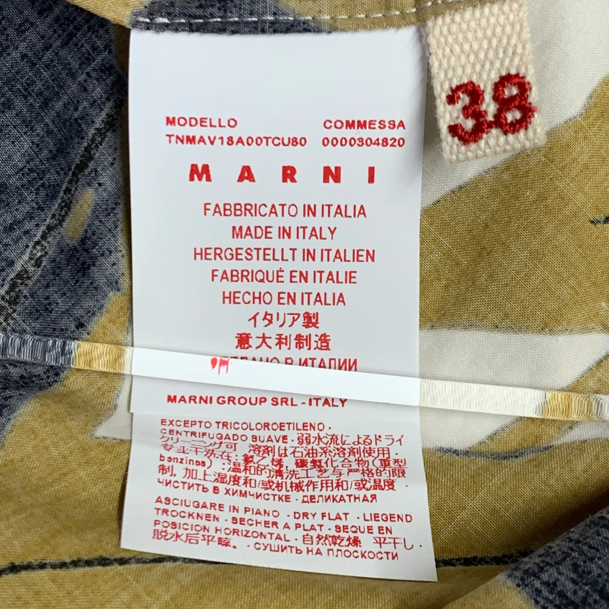 MARNI Size 2 White Mustard Cotton Tropical Leaves Half Placket Pullover - Image 7