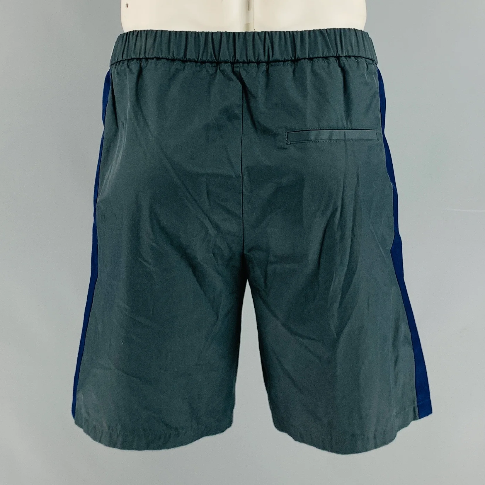 MARNI Size 34 Grey Blue Vertical Stripe Cotton Blend Elastic Waistband Shorts - Image 3