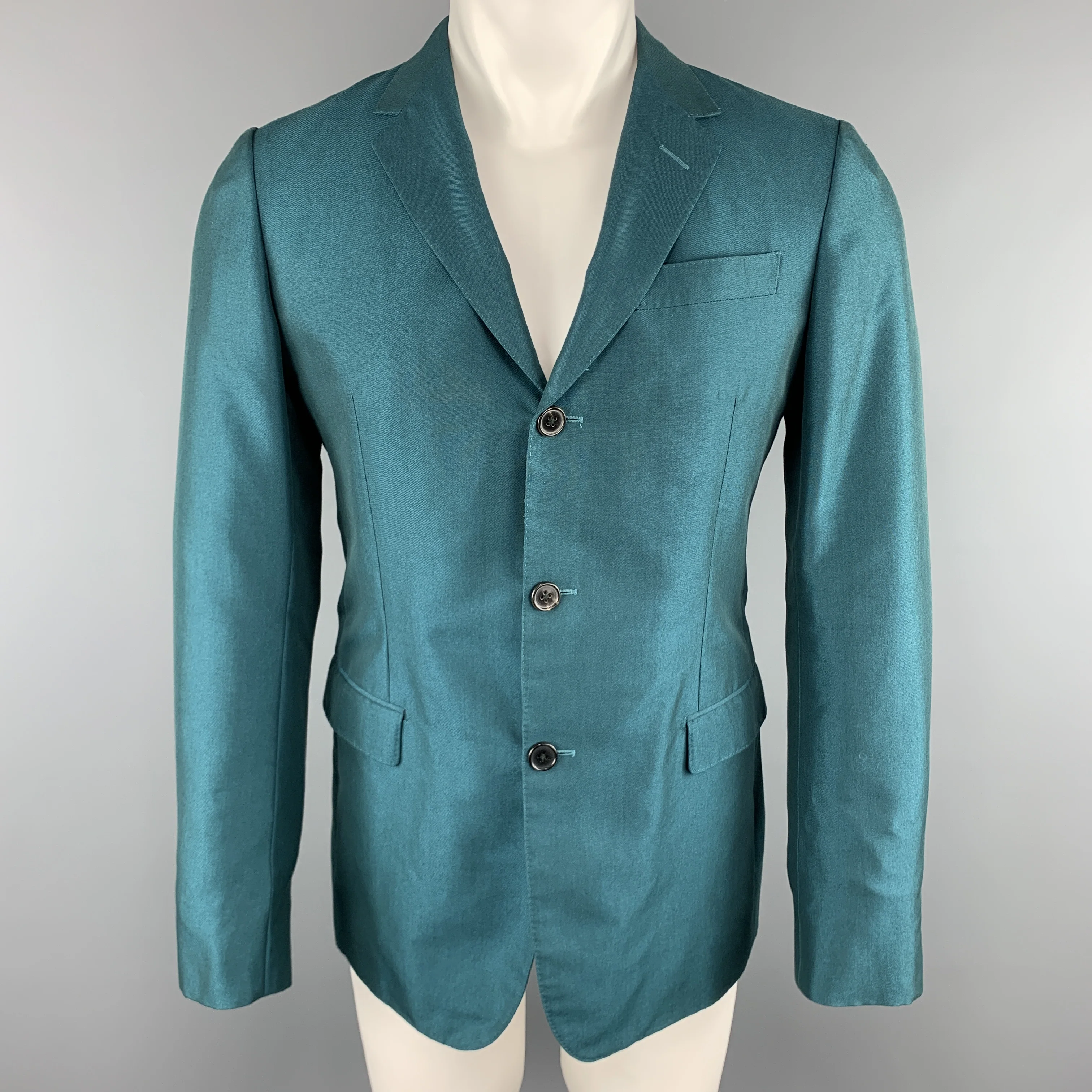 MARNI Size 38 Teal Wool Notch Lapel Sport Coat