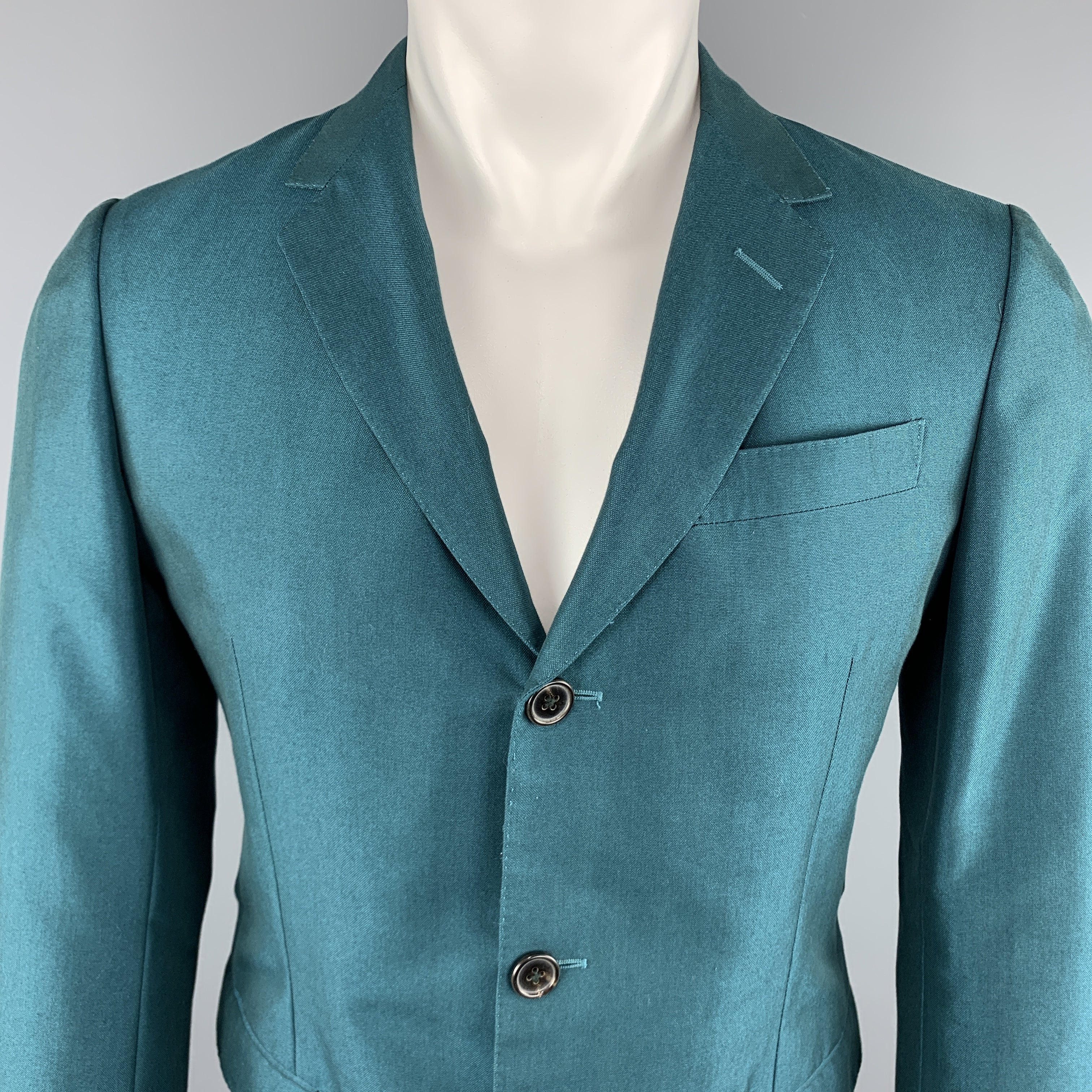 MARNI Size 38 Teal Wool Notch Lapel Sport Coat - Image 2