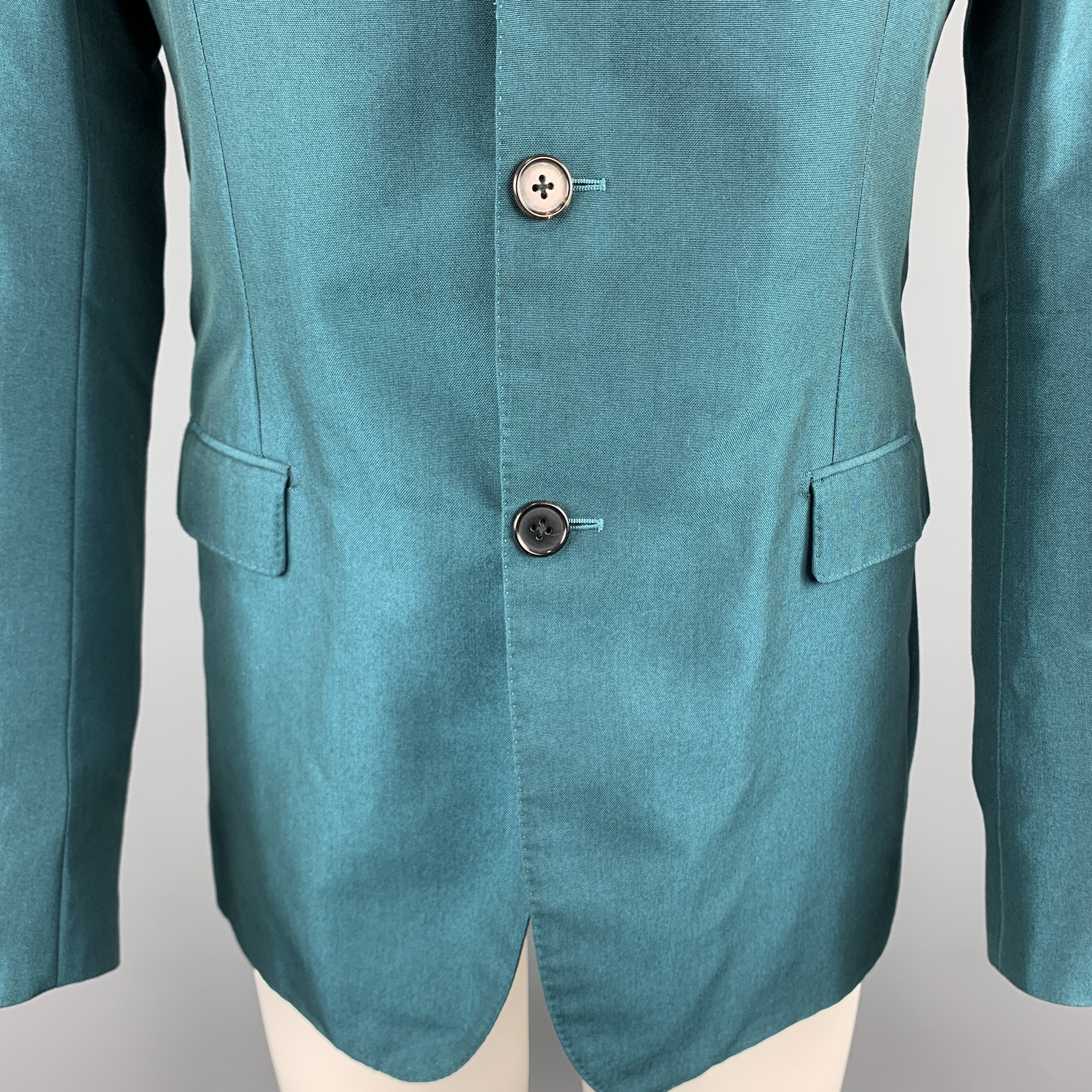 MARNI Size 38 Teal Wool Notch Lapel Sport Coat - Image 3