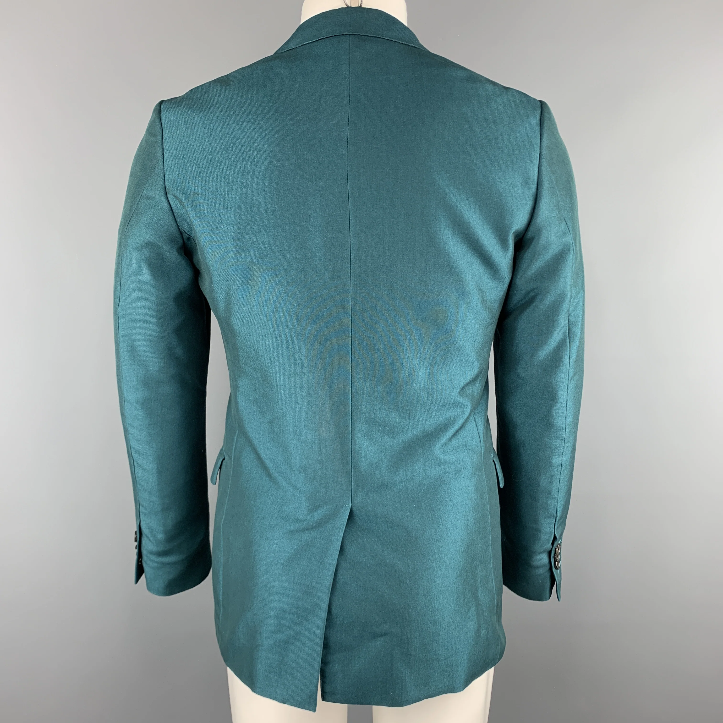 MARNI Size 38 Teal Wool Notch Lapel Sport Coat - Image 4