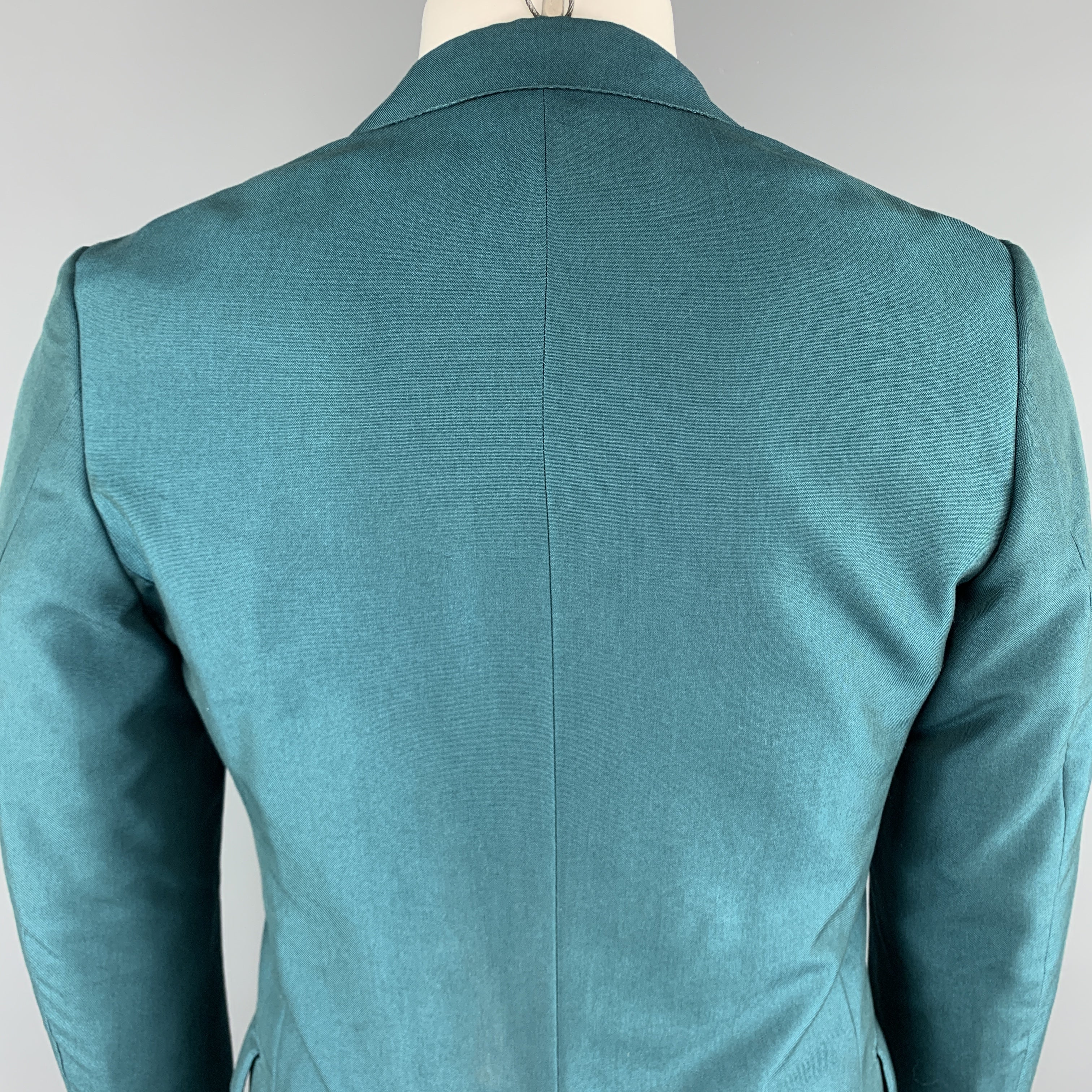 MARNI Size 38 Teal Wool Notch Lapel Sport Coat - Image 5