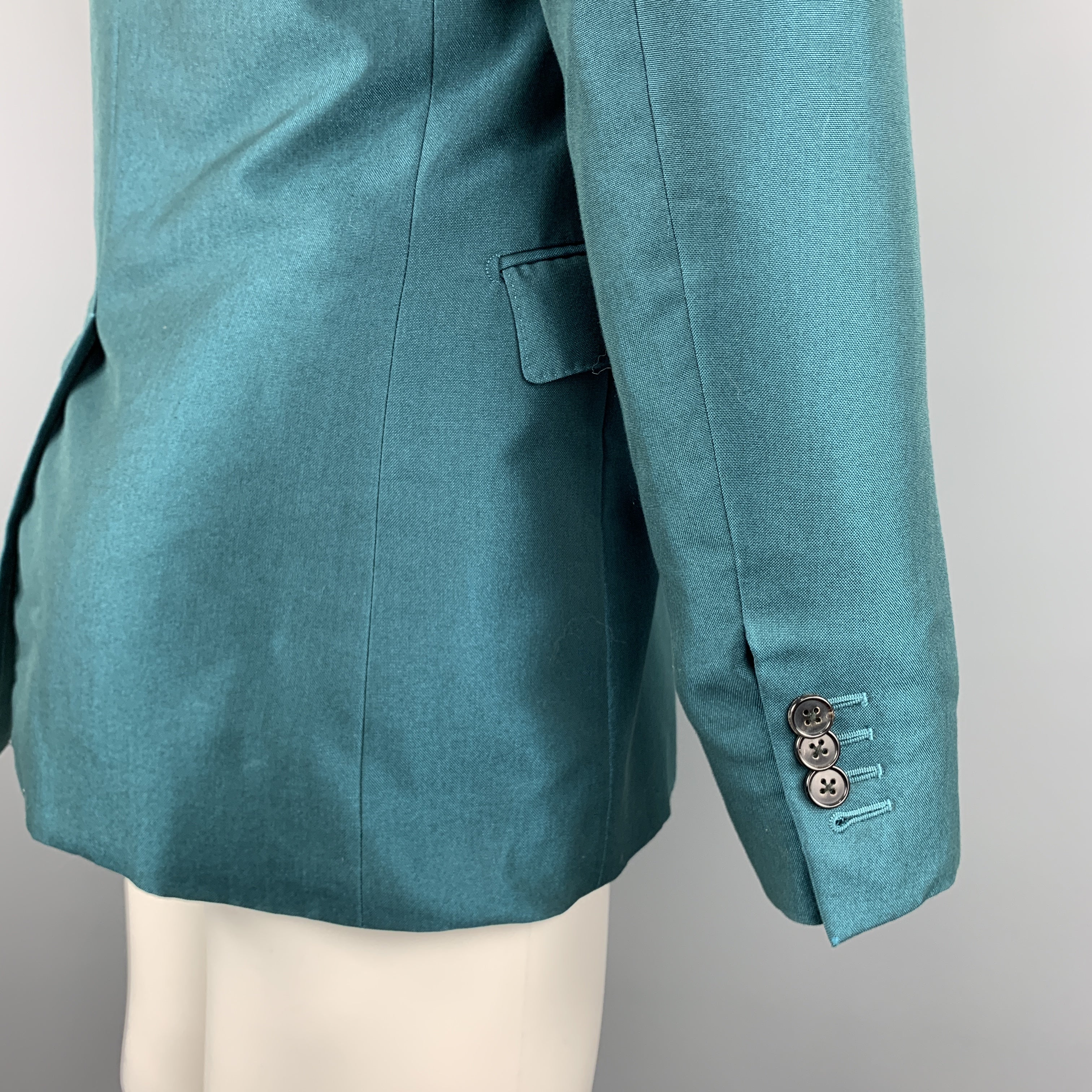 MARNI Size 38 Teal Wool Notch Lapel Sport Coat - Image 6